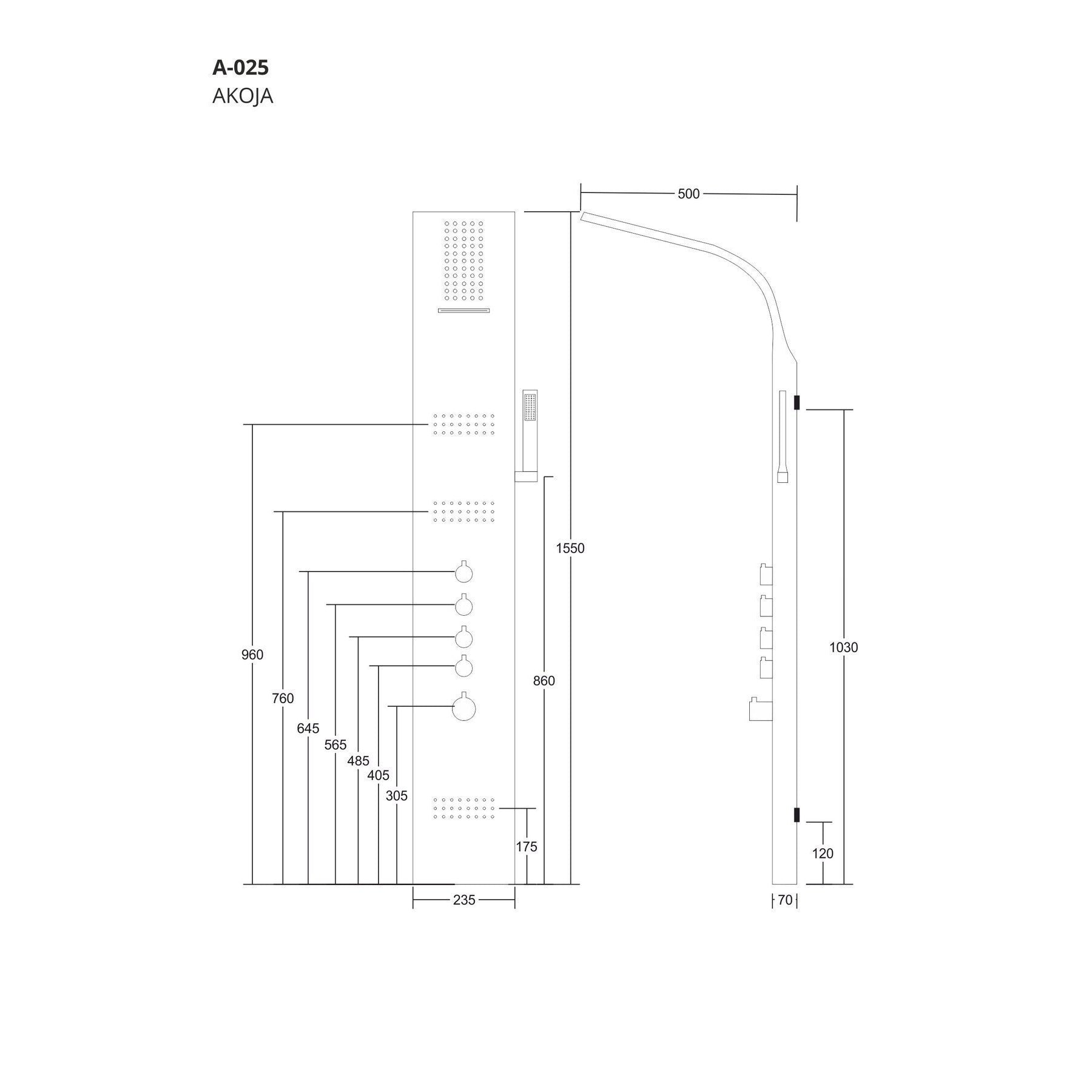 Panel prysznicowy Corsan Akoja A025 z termostatem i opcją wylewki