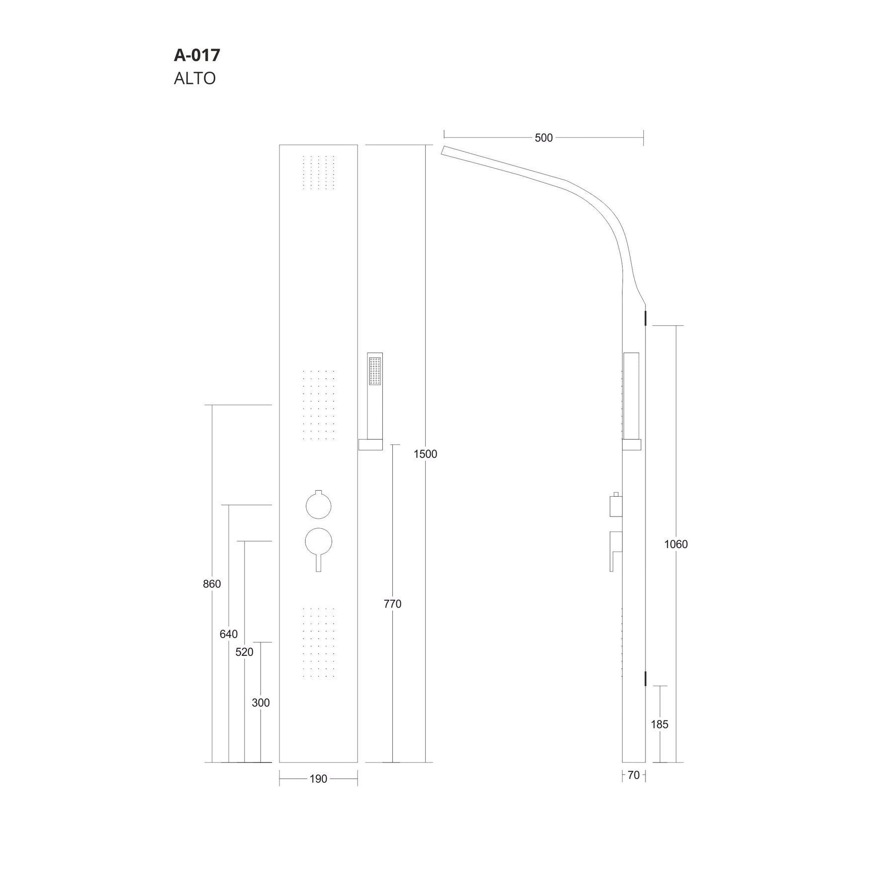Panel prysznicowy Corsan Alto A017 z oświetleniem LED