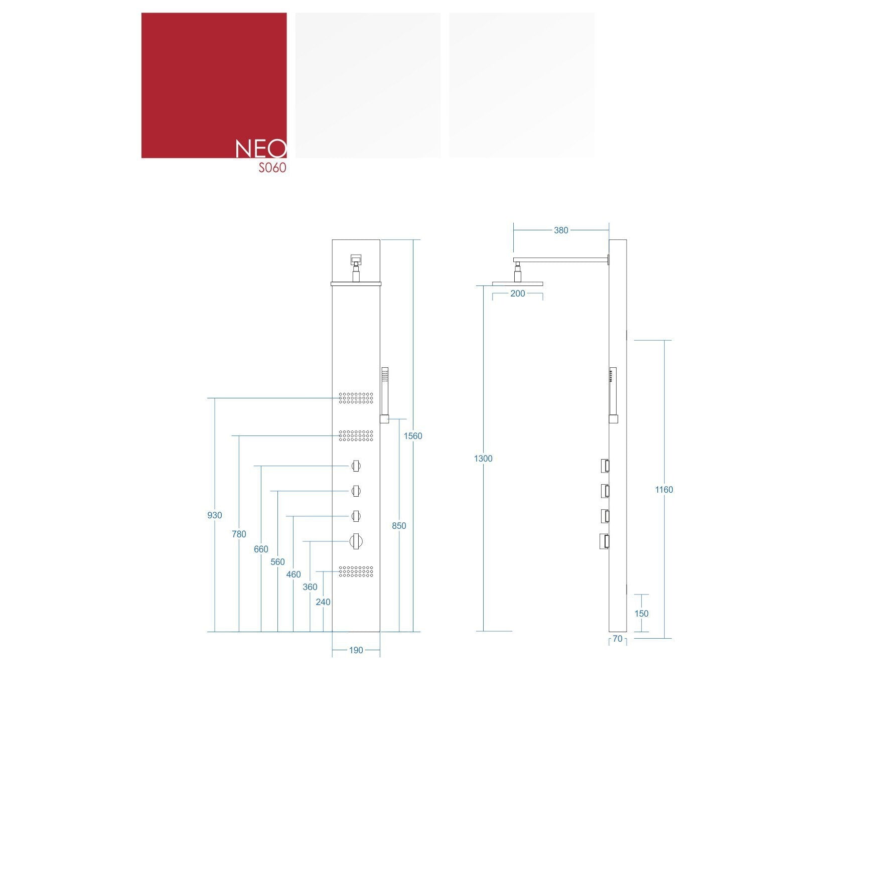 Panel prysznicowy Corsan Neo S060 z opcją wylewki