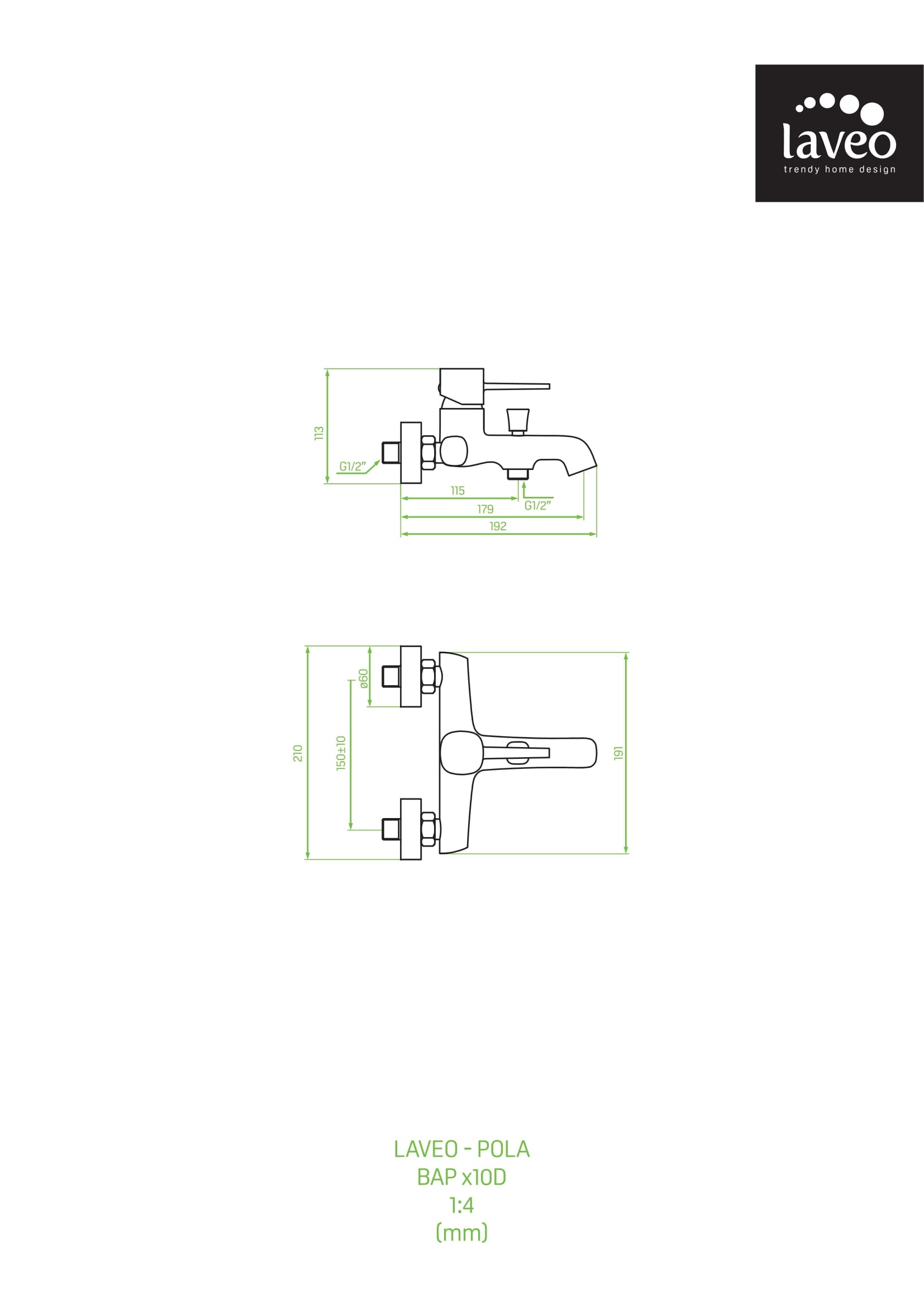 Bateria wannowa ścienna bez zestawu natryskowego Laveo Pola