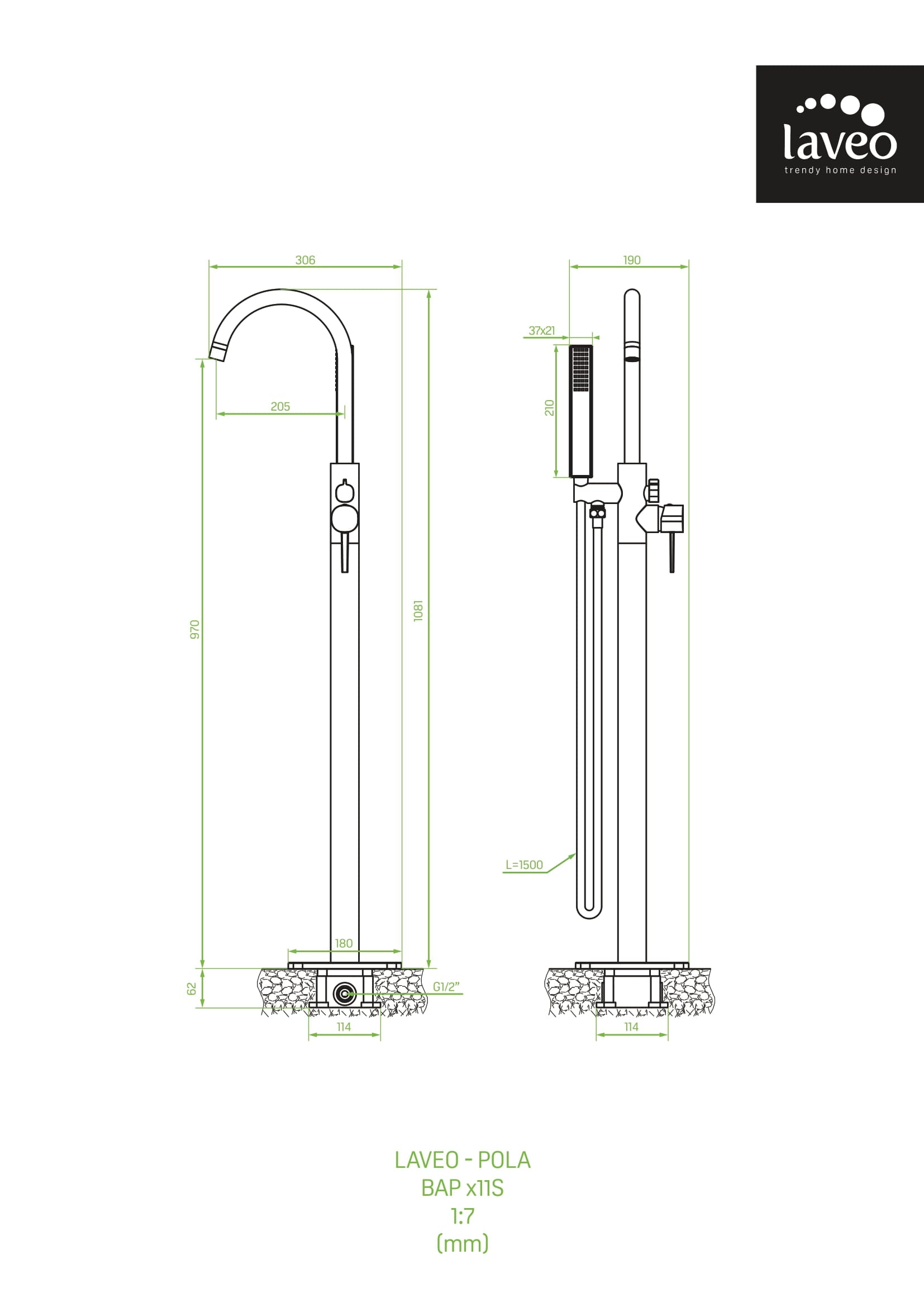 Bateria wannowa wolnostojąca Laveo Pola
