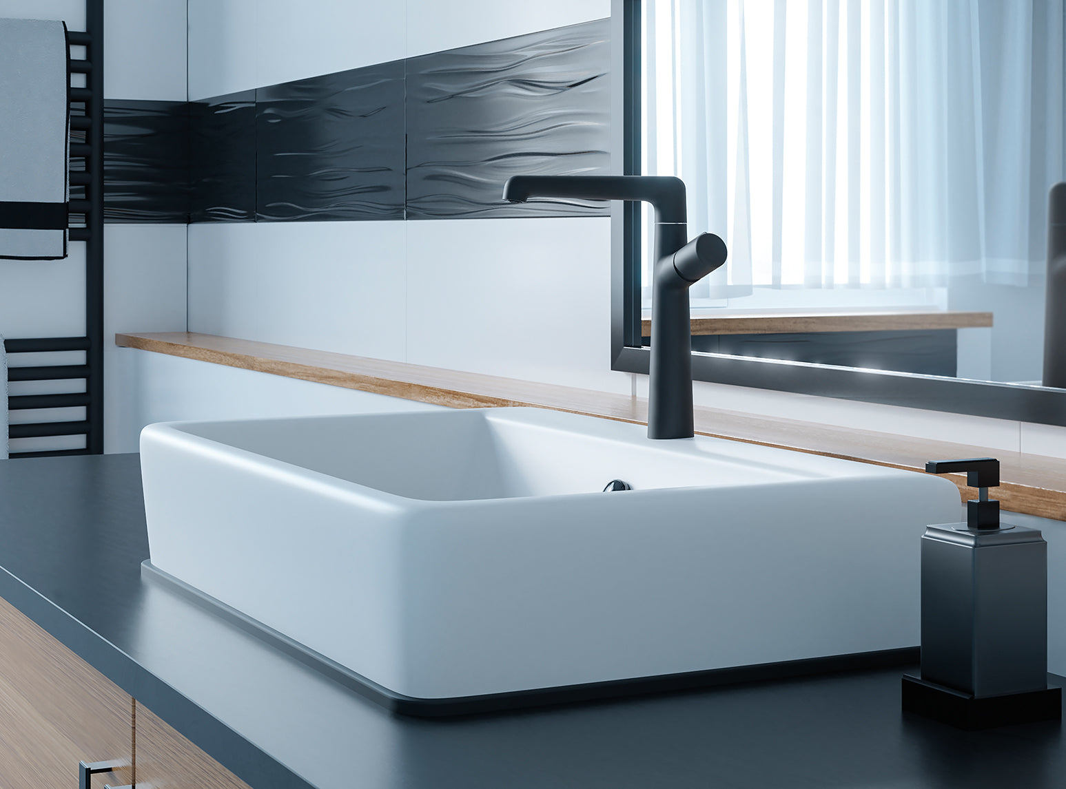 Bateria umywalkowa stojąca z wylewką L Laveo Pretto