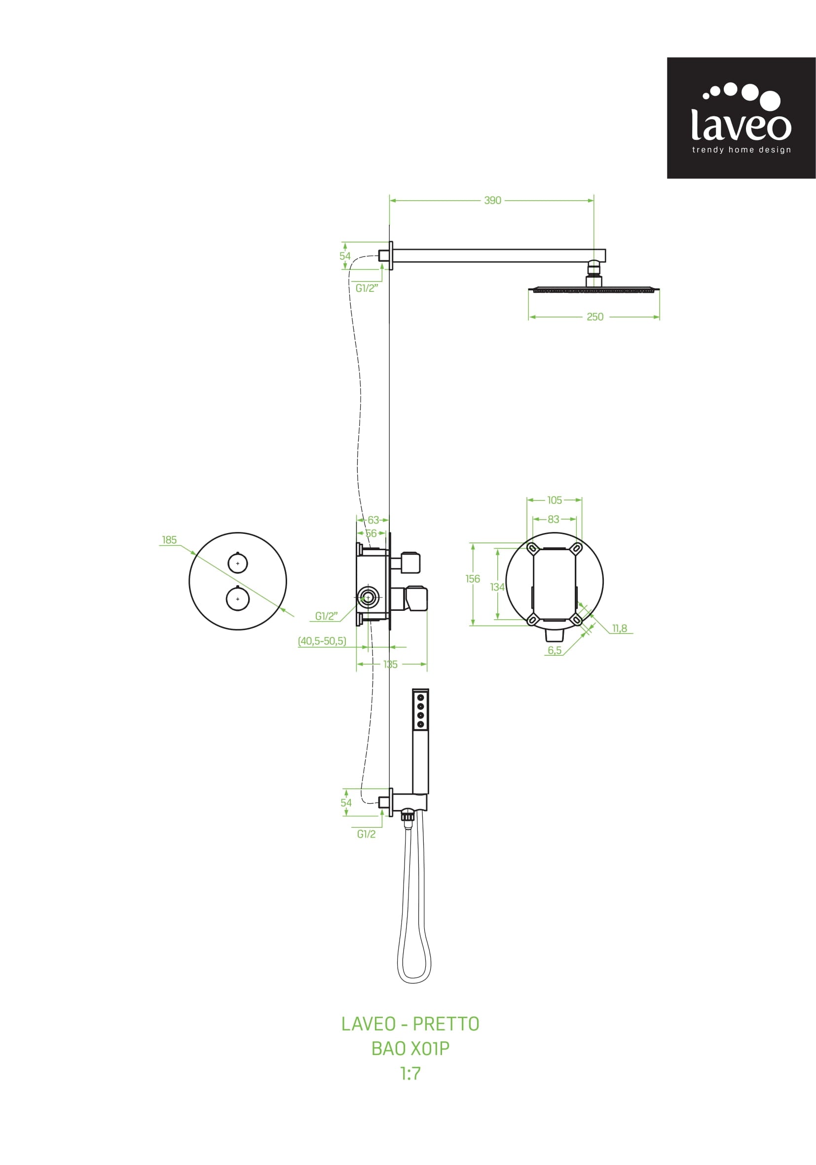 Bateria natryskowa podtynkowa z zestawem Laveo Pretto