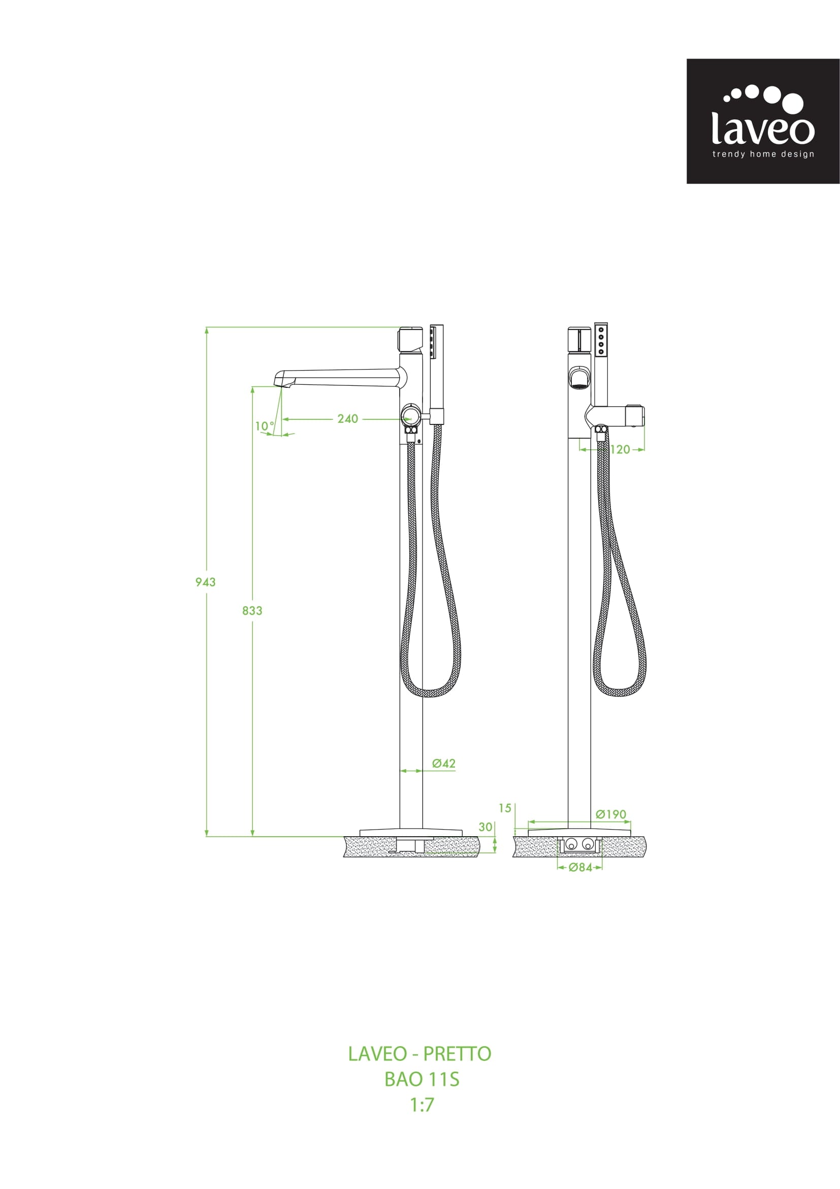 Bateria wannowa wolnostojąca Laveo Pretto