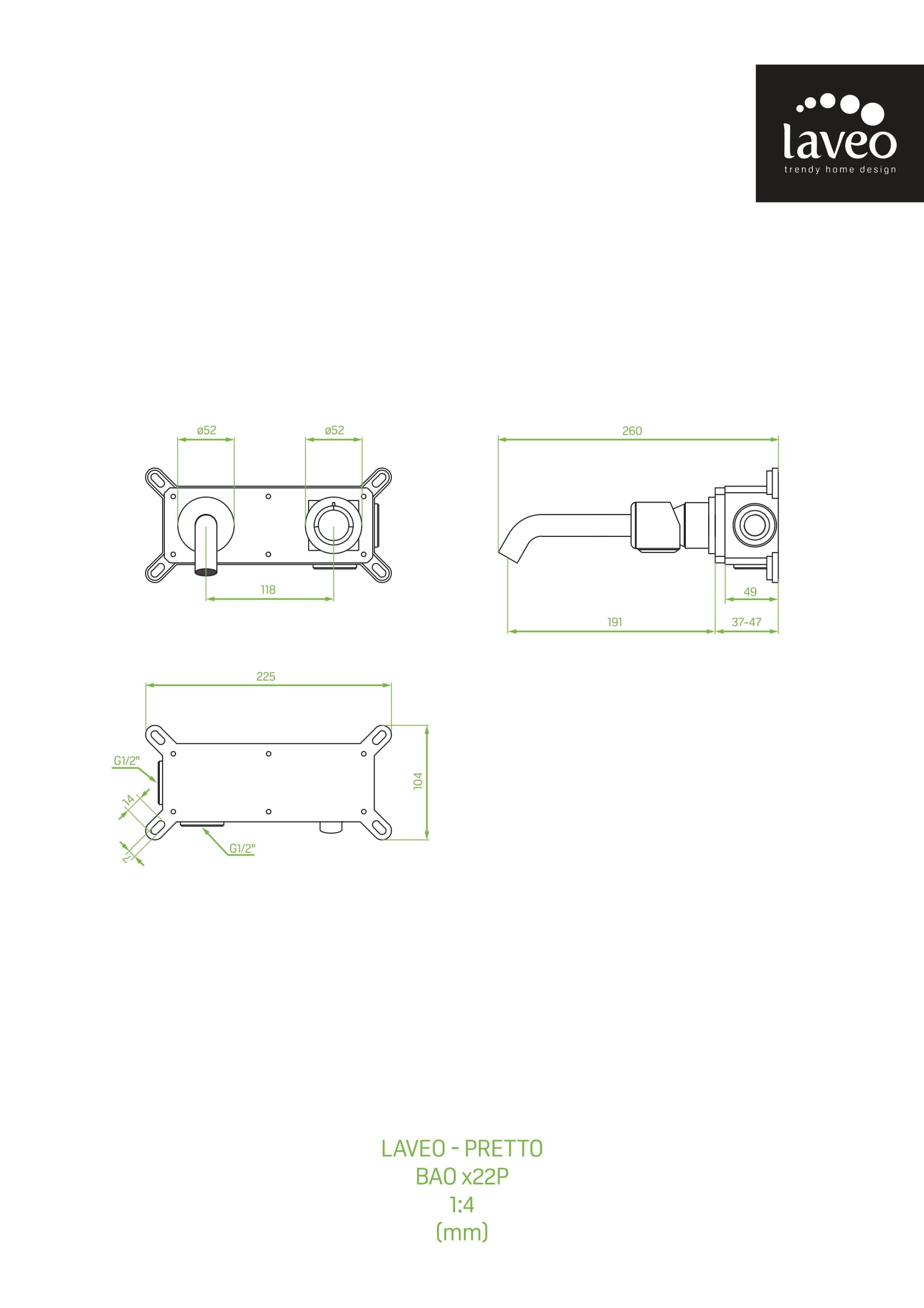 Bateria umywalkowa podtynkowa z korkiem Laveo Pretto