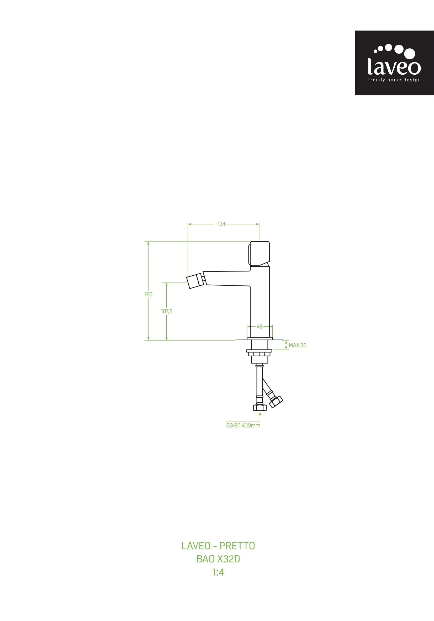 Bateria bidetowa stojąca z korkiem Laveo Pretto