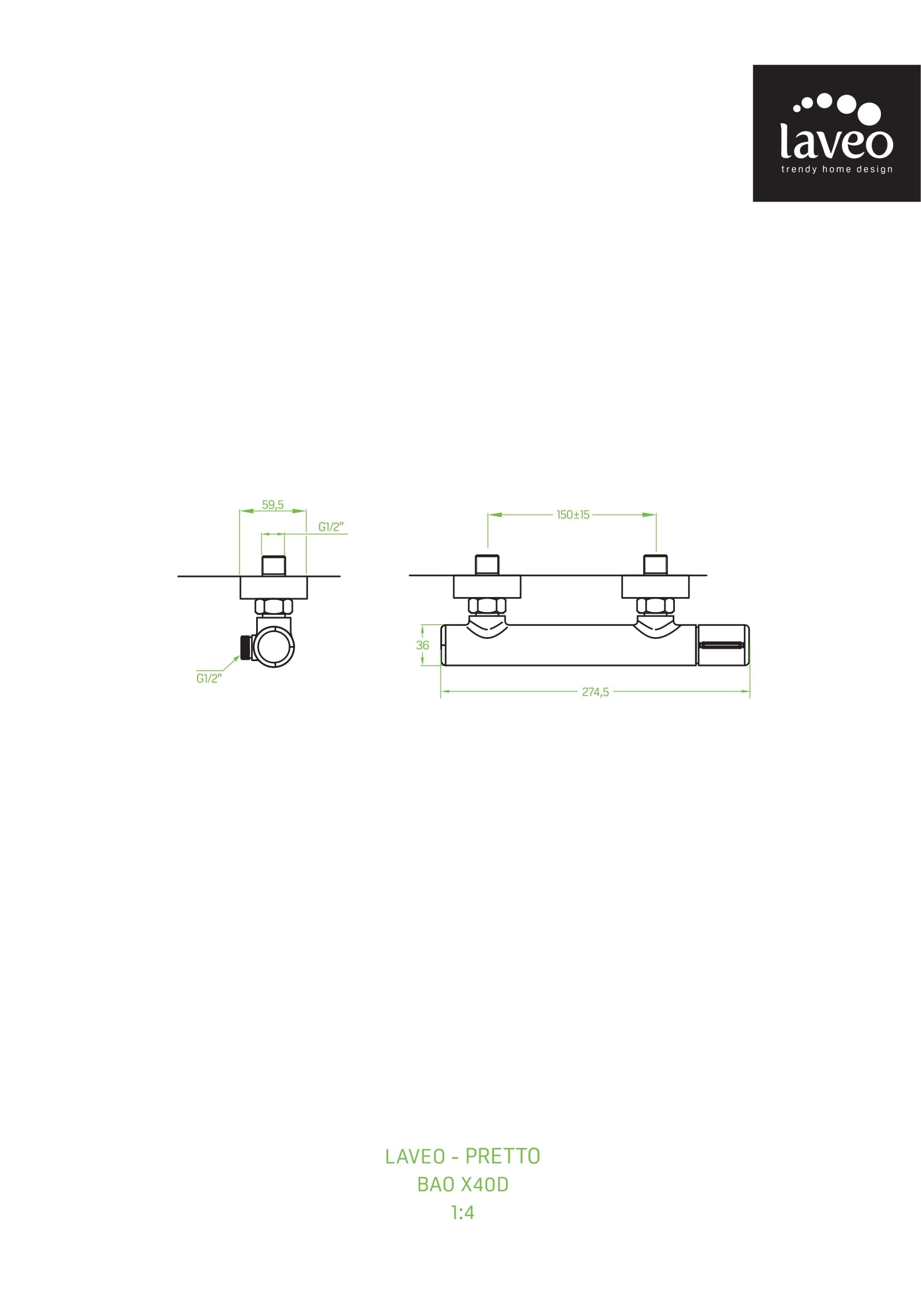 Bateria prysznicowa ścienna bez zestawu prysznicowego Laveo Pretto