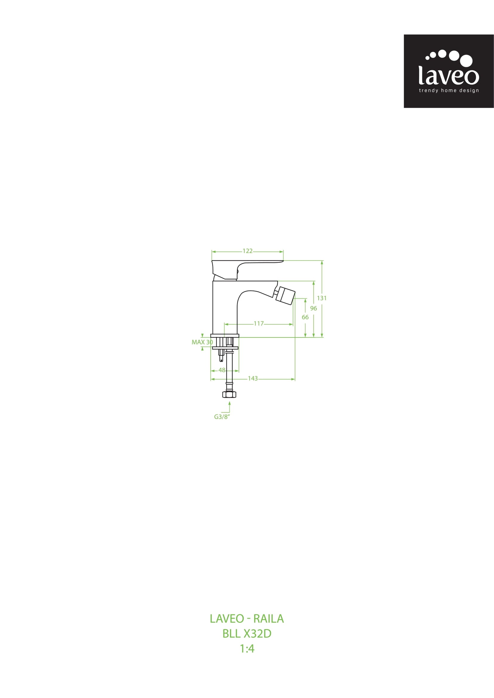 Bateria bidetowa stojąca z korkiem Laveo Raila