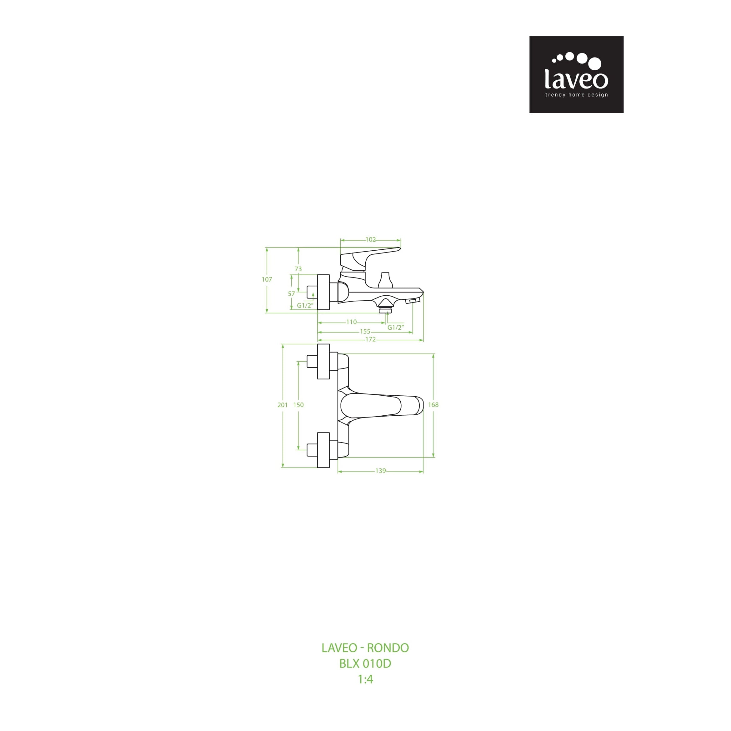 Bateria wannowa ścienna bez zestawu natryskowego Laveo Rondo chrom