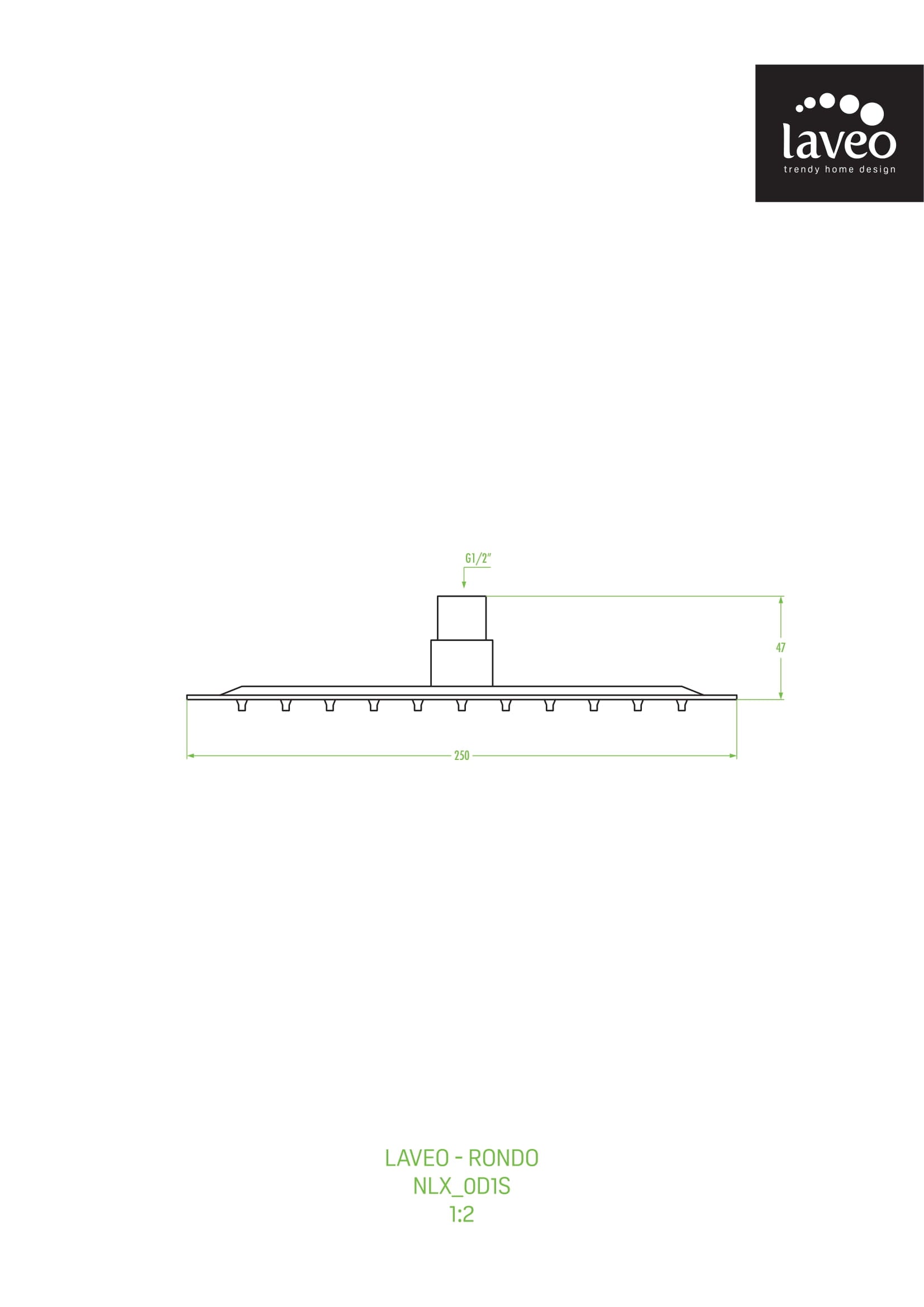 Deszczownia górna śr. 250 mm Laveo Rondo Slim