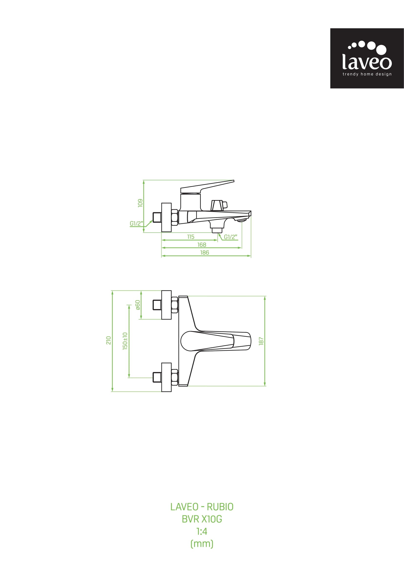 Bateria wannowa ścienna bez zestawu natryskowego Laveo Rubio