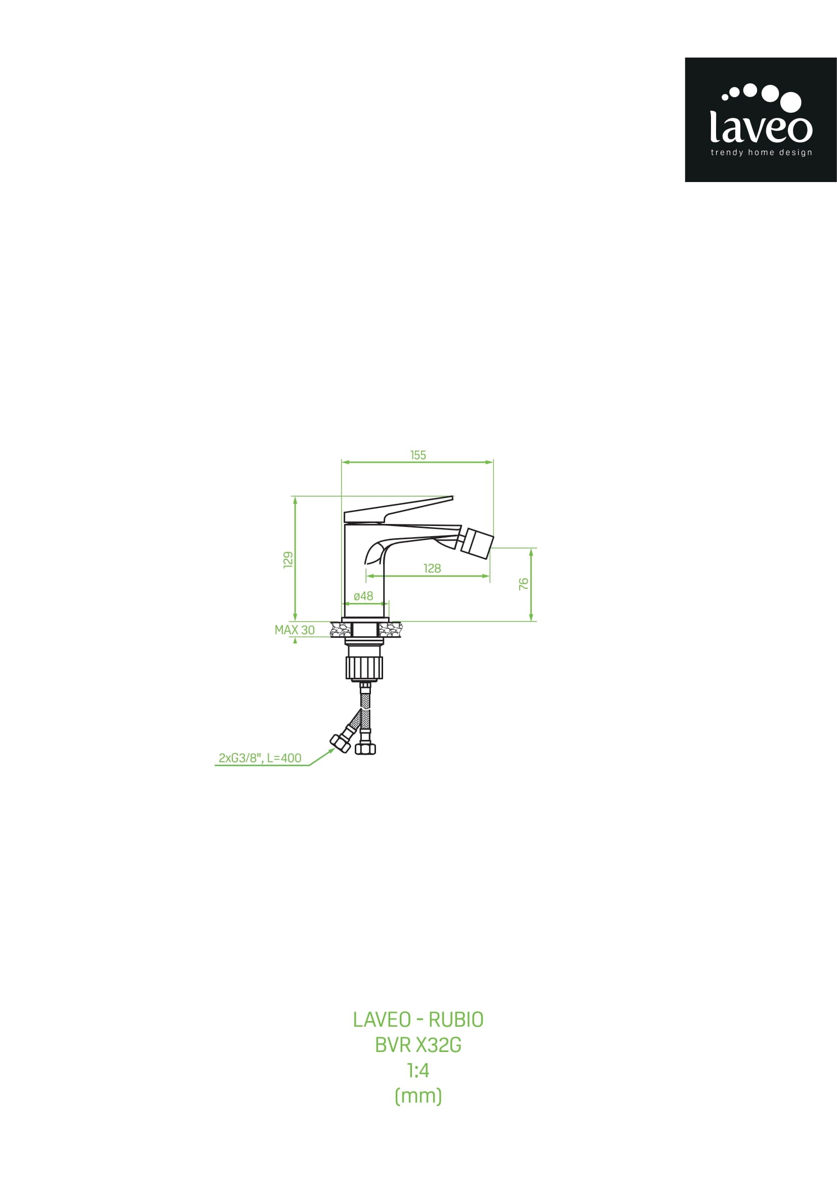 Bateria bidetowa stojąca z korkiem Laveo Rubio
