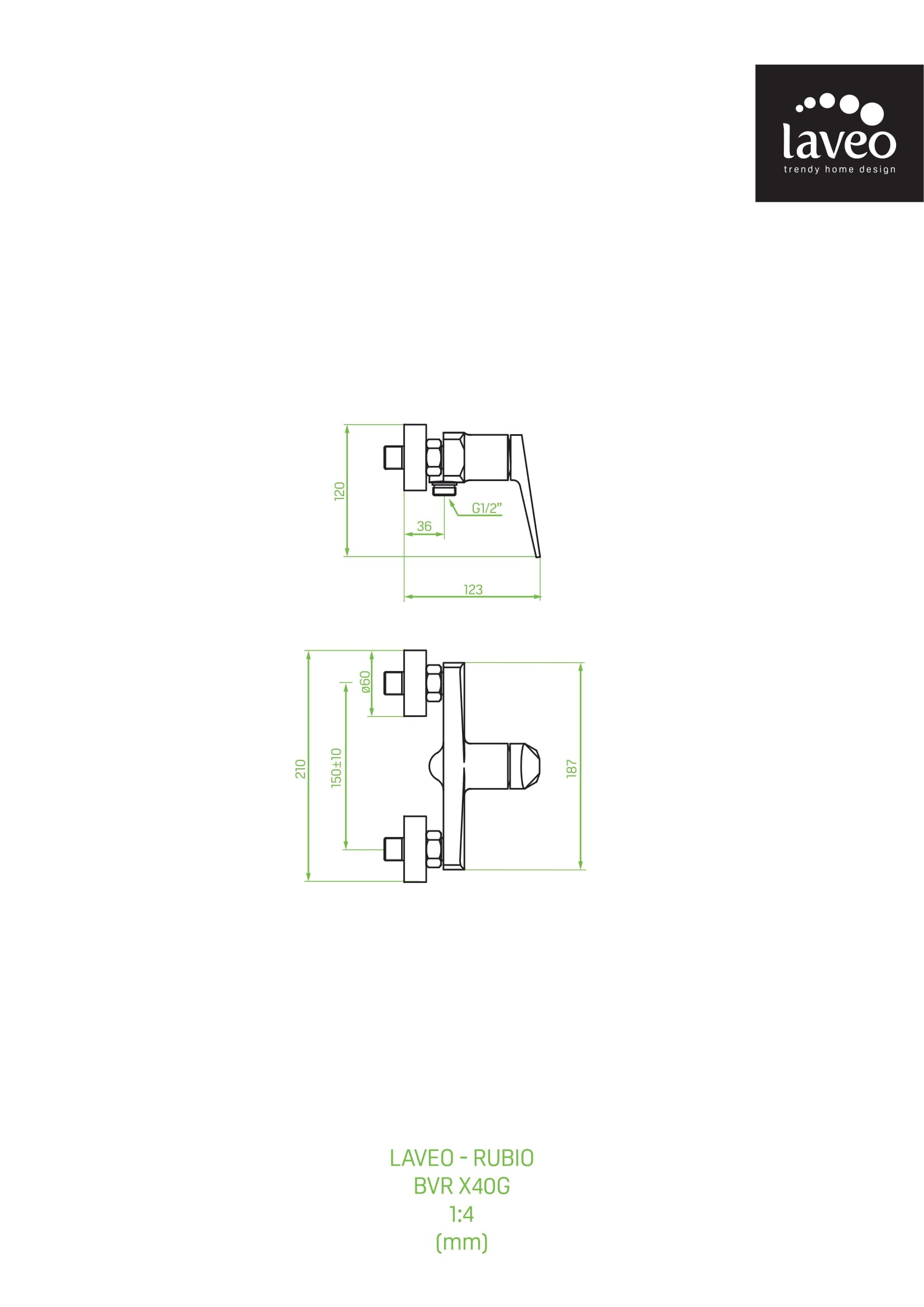 Bateria prysznicowa ścienna bez zestawu prysznicowego Laveo Rubio