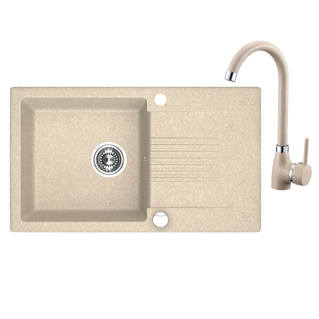 Celia - zlewozmywak 1-komorowy z ociekaczem z baterią granitową z wylewką U