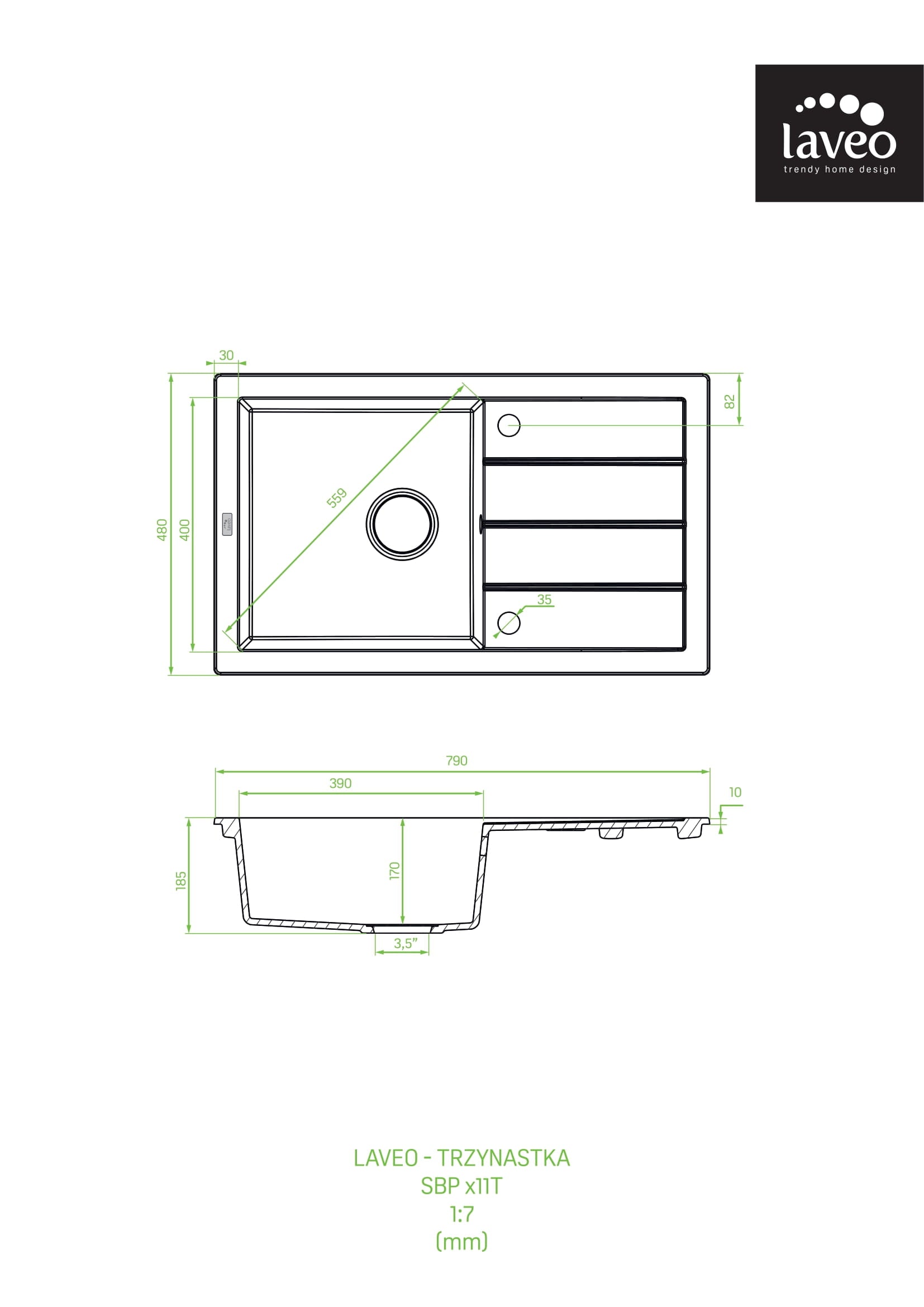 Zlewozmywak granitowy jednokomorowy z ociekaczem Laveo Trzynastka