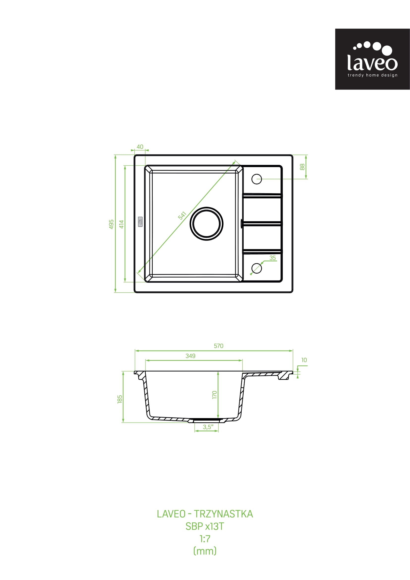 Zlewozmywak granitowy jednokomorowy z półociekaczem Laveo Trzynastka