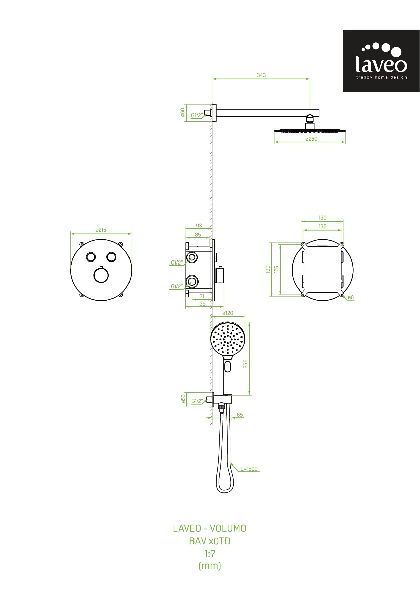 Komplet natryskowy z baterią podtynkową termostatyczną Laveo Volumo