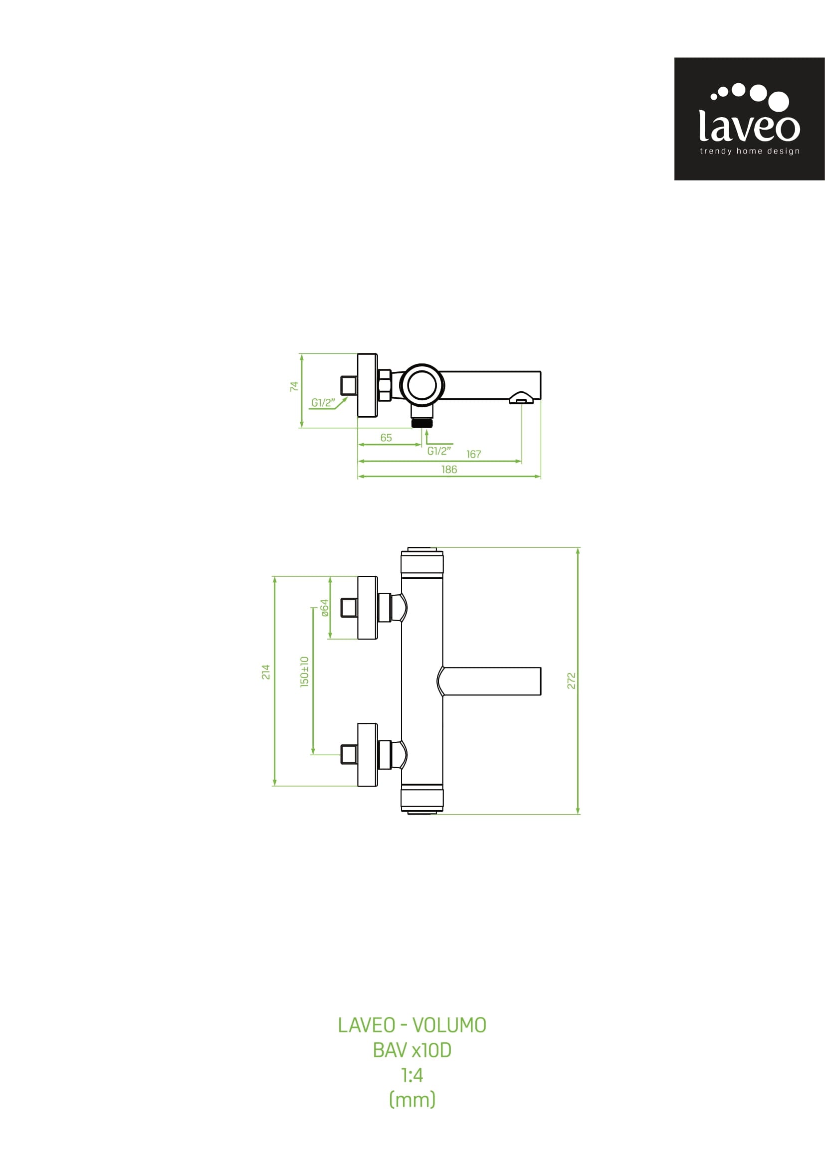 Bateria wannowa ścienna bez zestawu natryskowego Laveo Volumo