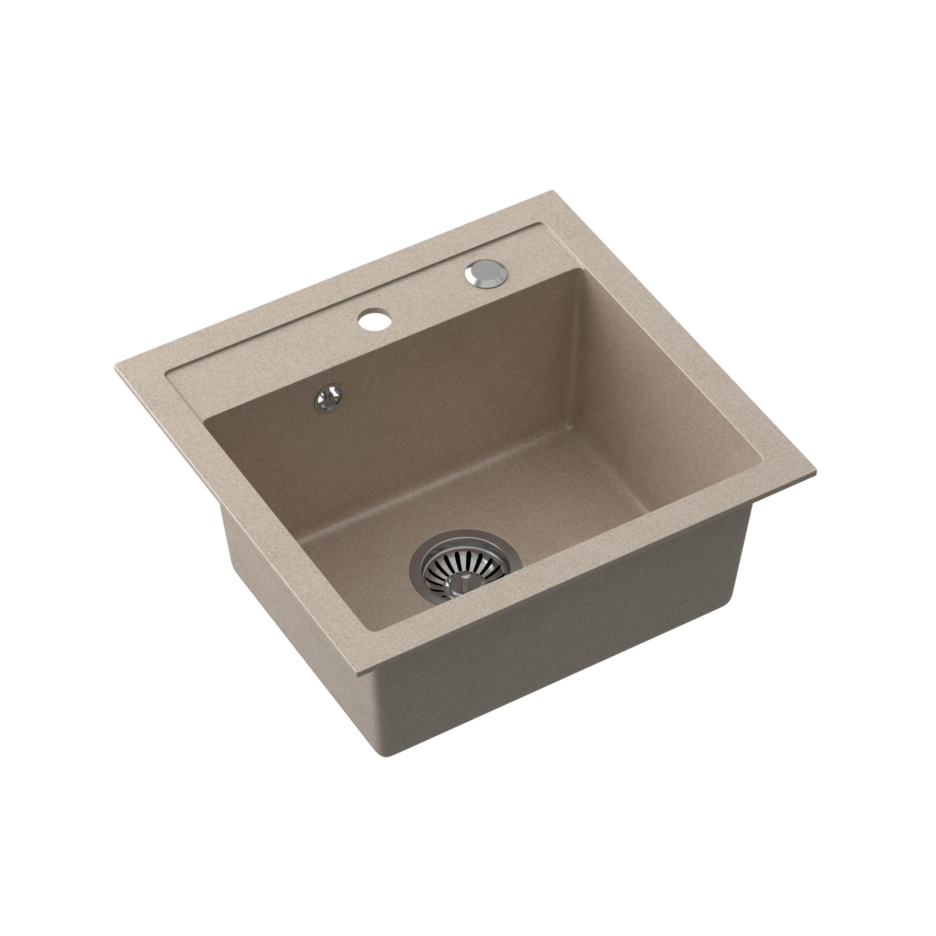 Zlewozmywak granitowy Steiner JOHNNY 110 Steingran beżowy (50x47x18,5), z syfonem i zaślepką HCQJ5047BEZK