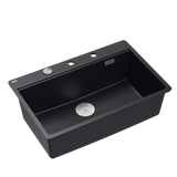 Zestaw zlewozmywak granitowy QUADRON MARC 110 FM czarny mat z syfonem stalowym akcesoria