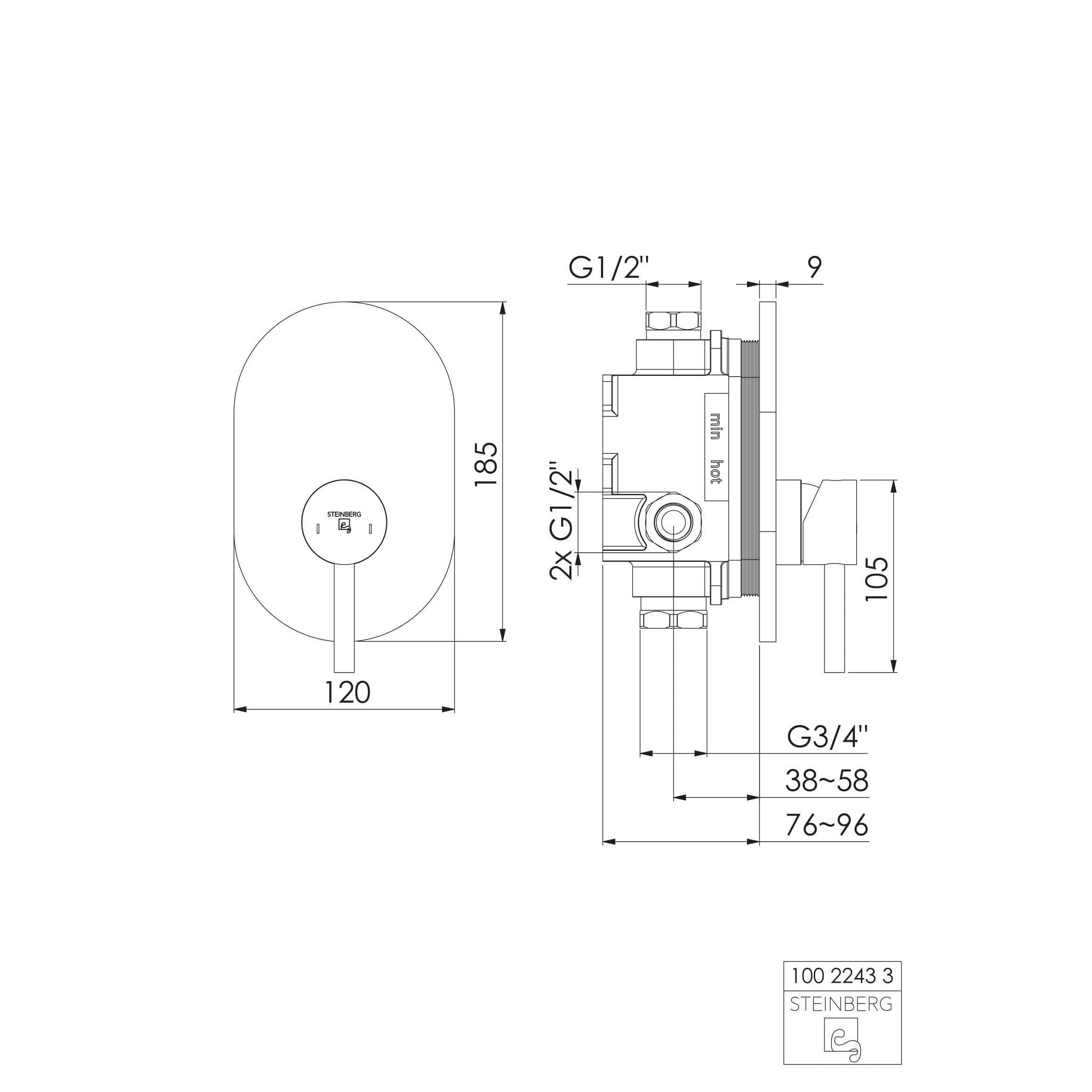 Bateria prysznicowa / wannowa Steinberg 100 2243 3, element zewnętrzny