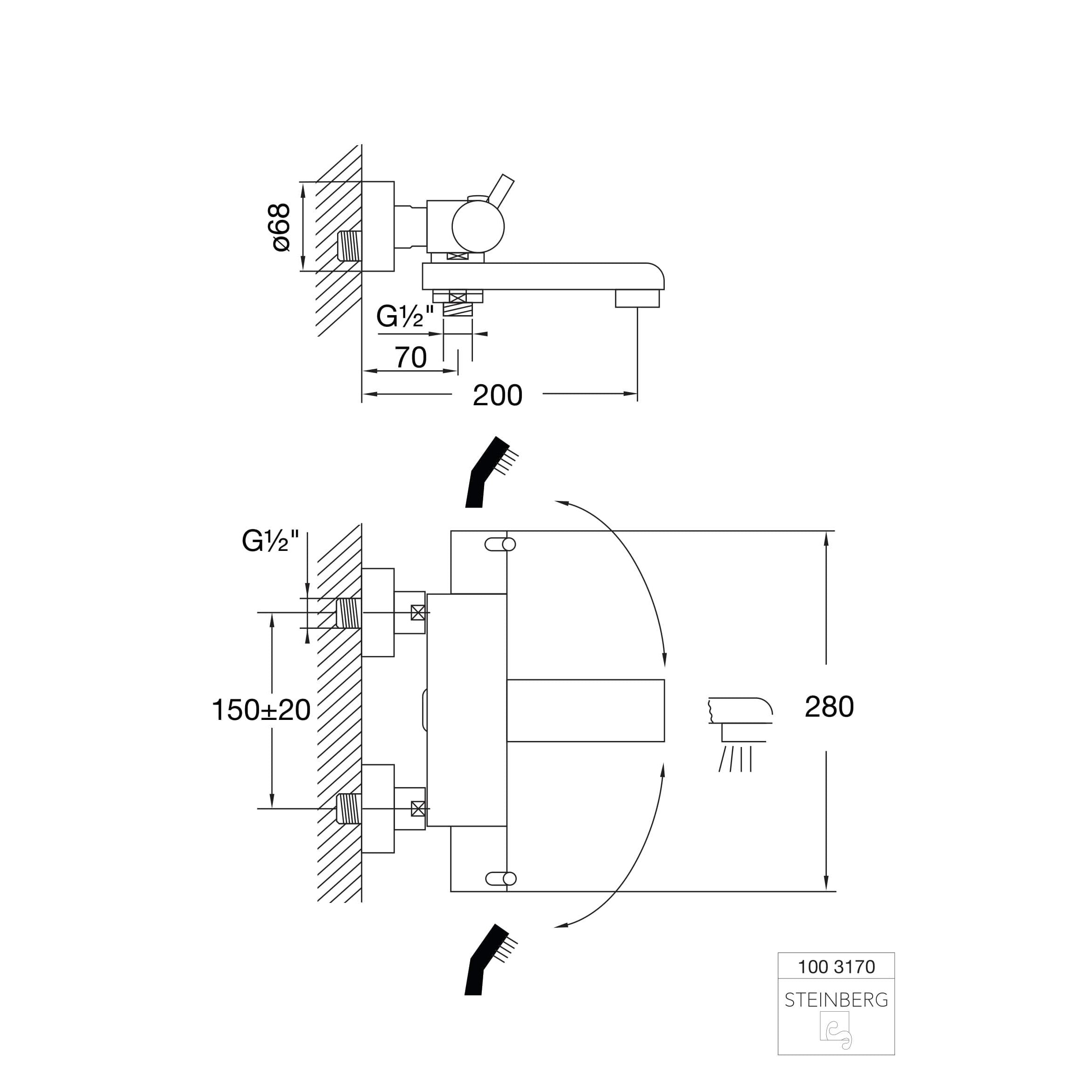 Bateria wannowa Steinberg Seria 100 3170, termostat