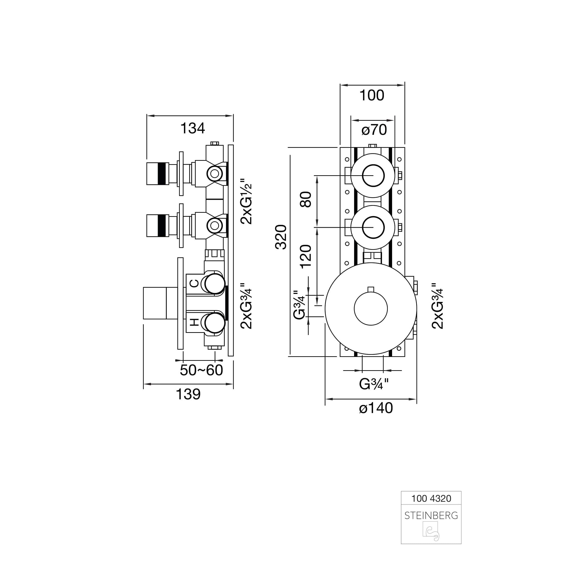 Bateria prysznicowa podtynkowa Steinberg Seria 100 4320, komplet, termostat