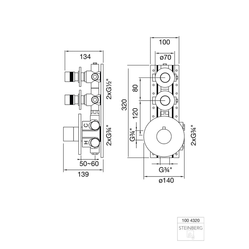 Bateria prysznicowa podtynkowa Steinberg Seria 100 4320, komplet, termostat