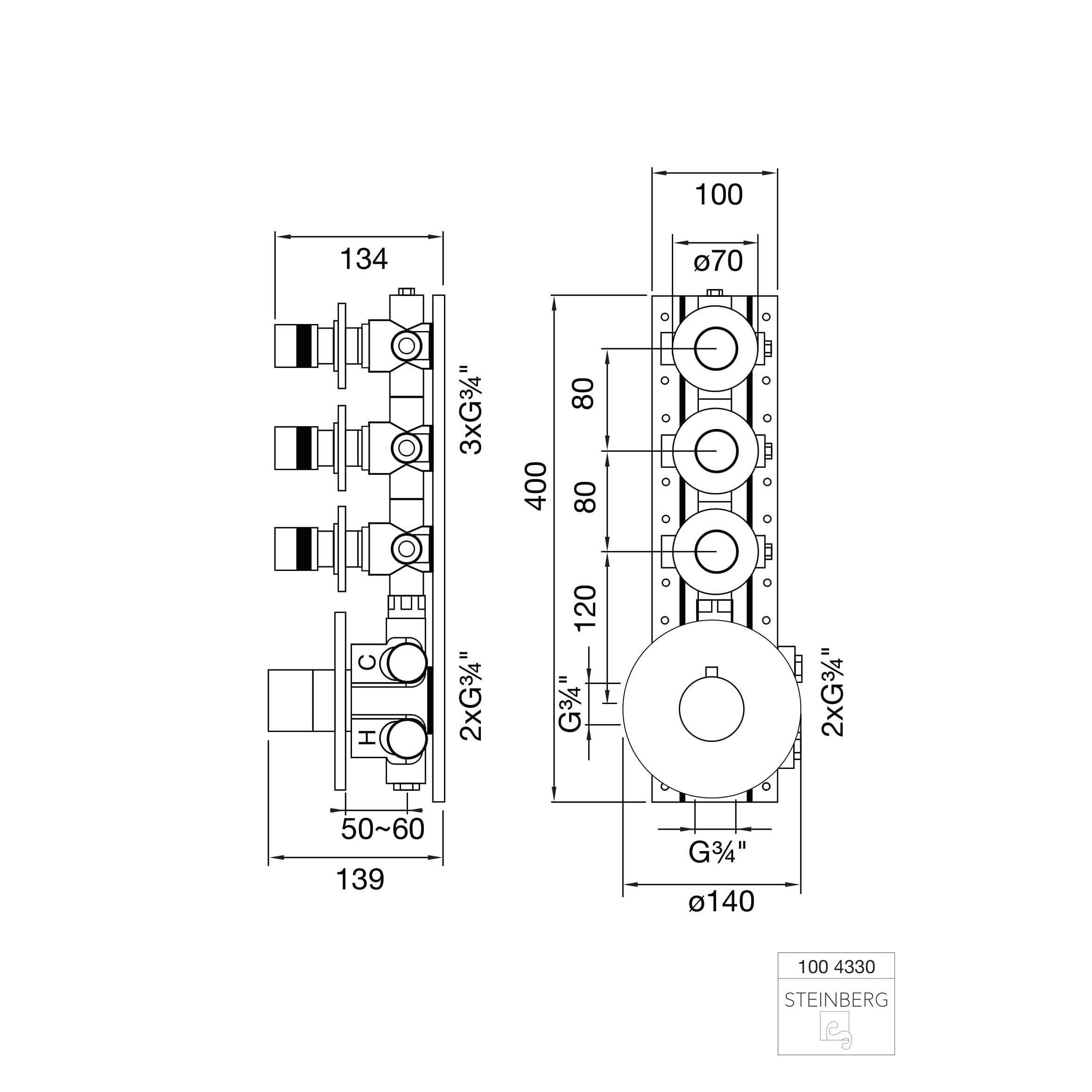 Bateria prysznicowa podtynkowa Steinberg Seria 100 4330, komplet, termostat