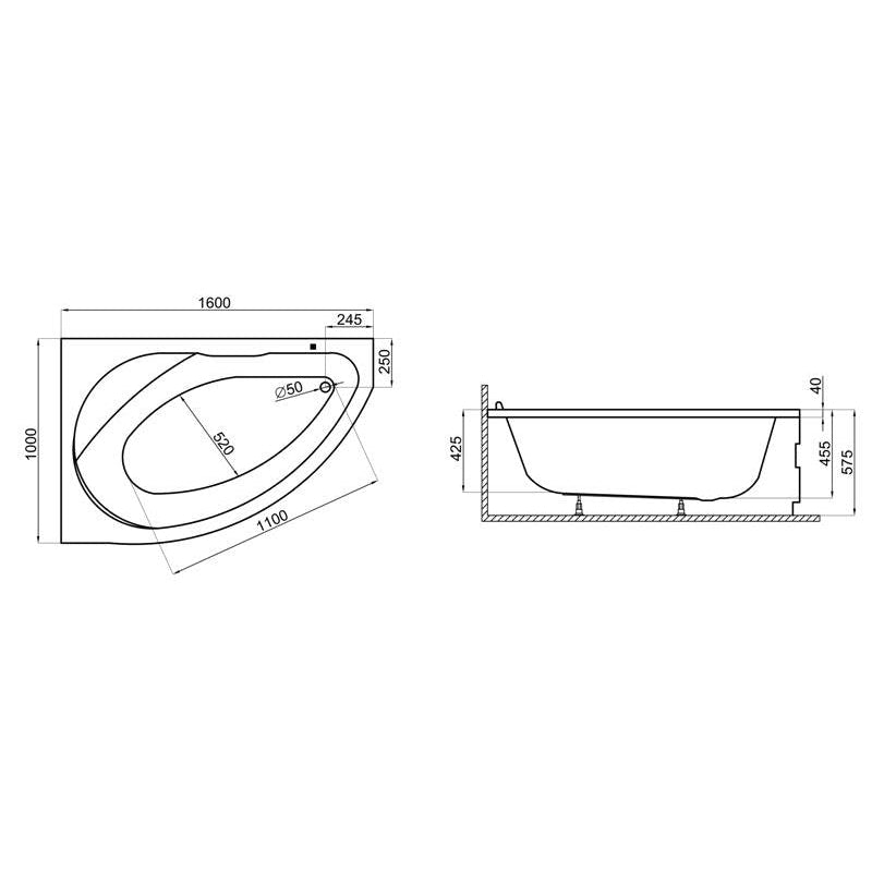 Wanna narożna asymetryczna 160x100 MAREA Polimat