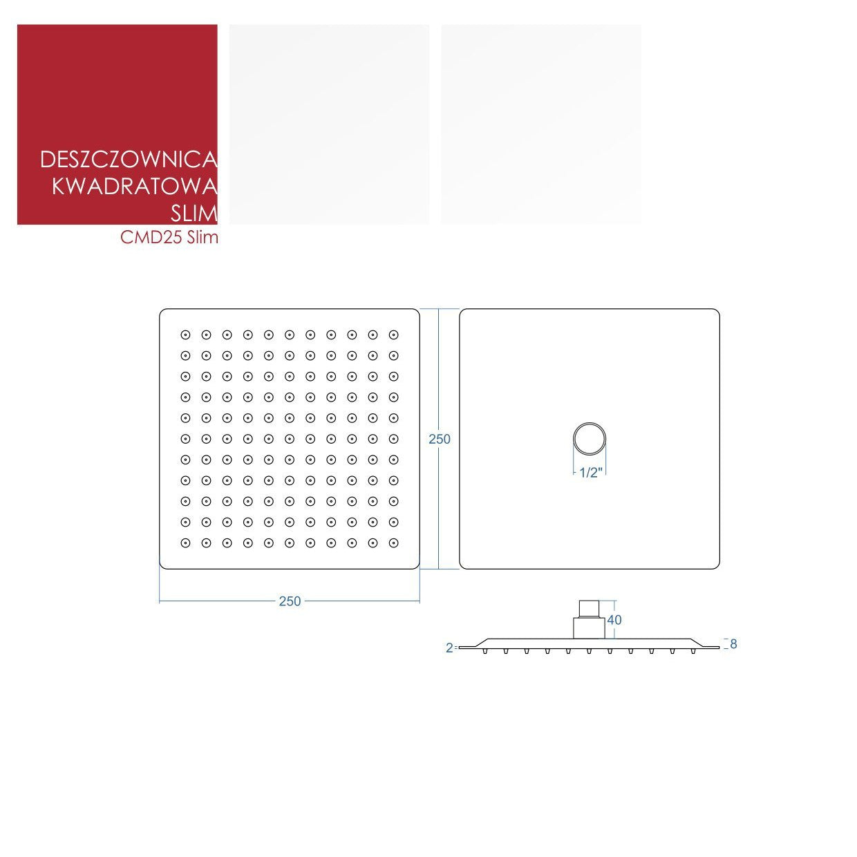 Deszczownica natryskowa Corsan CMD25CH SLIM kwadratowa 25 cm - Frapeti