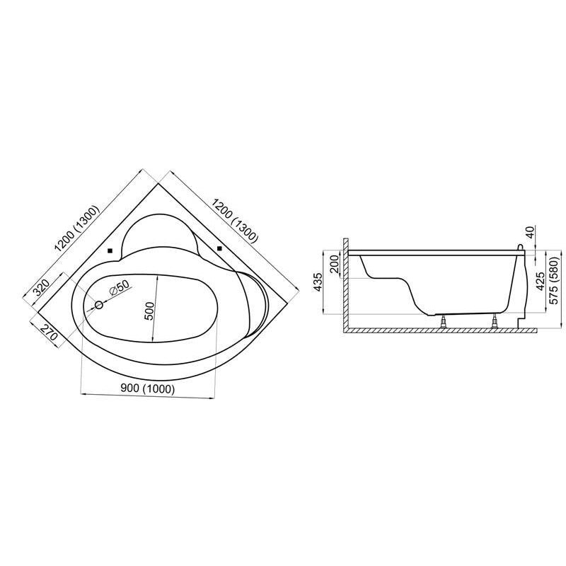 Wanna narożna symetryczyna 130x130 STANDARD Polimat