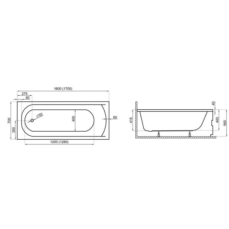 Wanna do zabudowy 160x70 CLASSIC Polimat