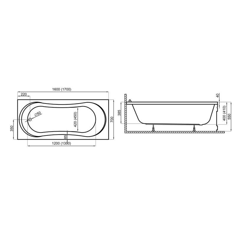 Wanna do zabudowy 160x70 GRACJA Polimat