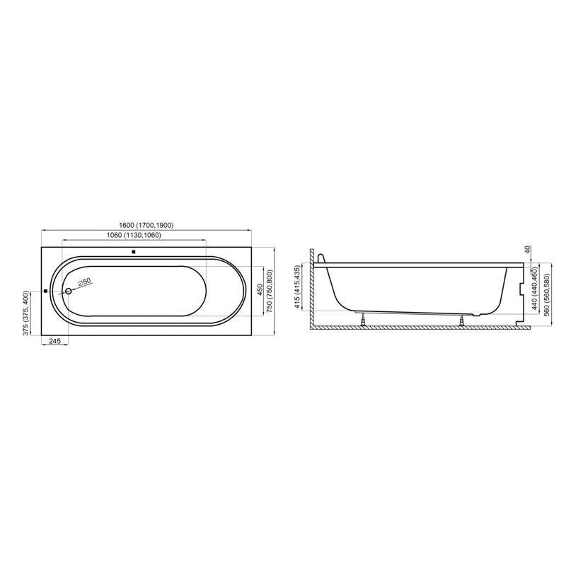 Wanna do zabudowy 190x80 MEDIUM Polimat