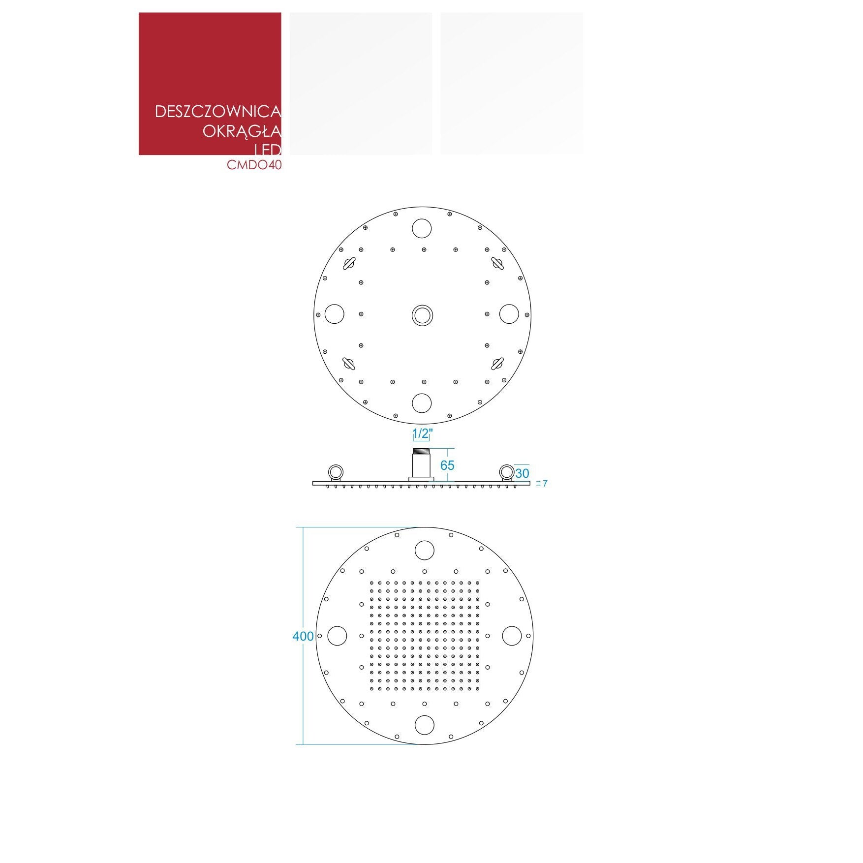 Deszczownica natryskowa Corsan CMDO40CH LED okrągła 40 cm - Frapeti