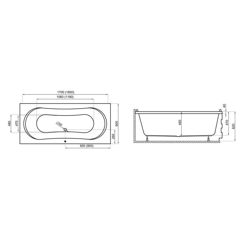 Wanna do zabudowy 170x80 LONG Polimat