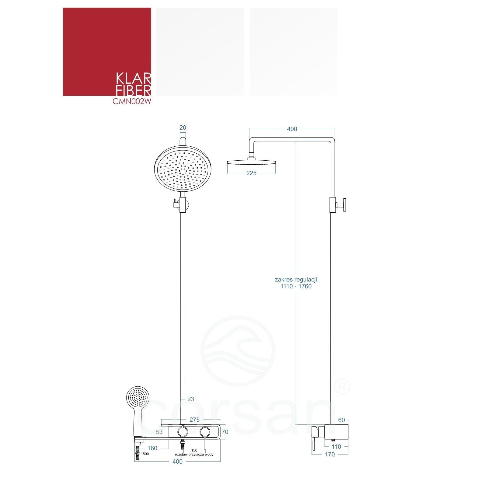 Kolumna prysznicowa Corsan Klar Fiber CMN002 - Frapeti