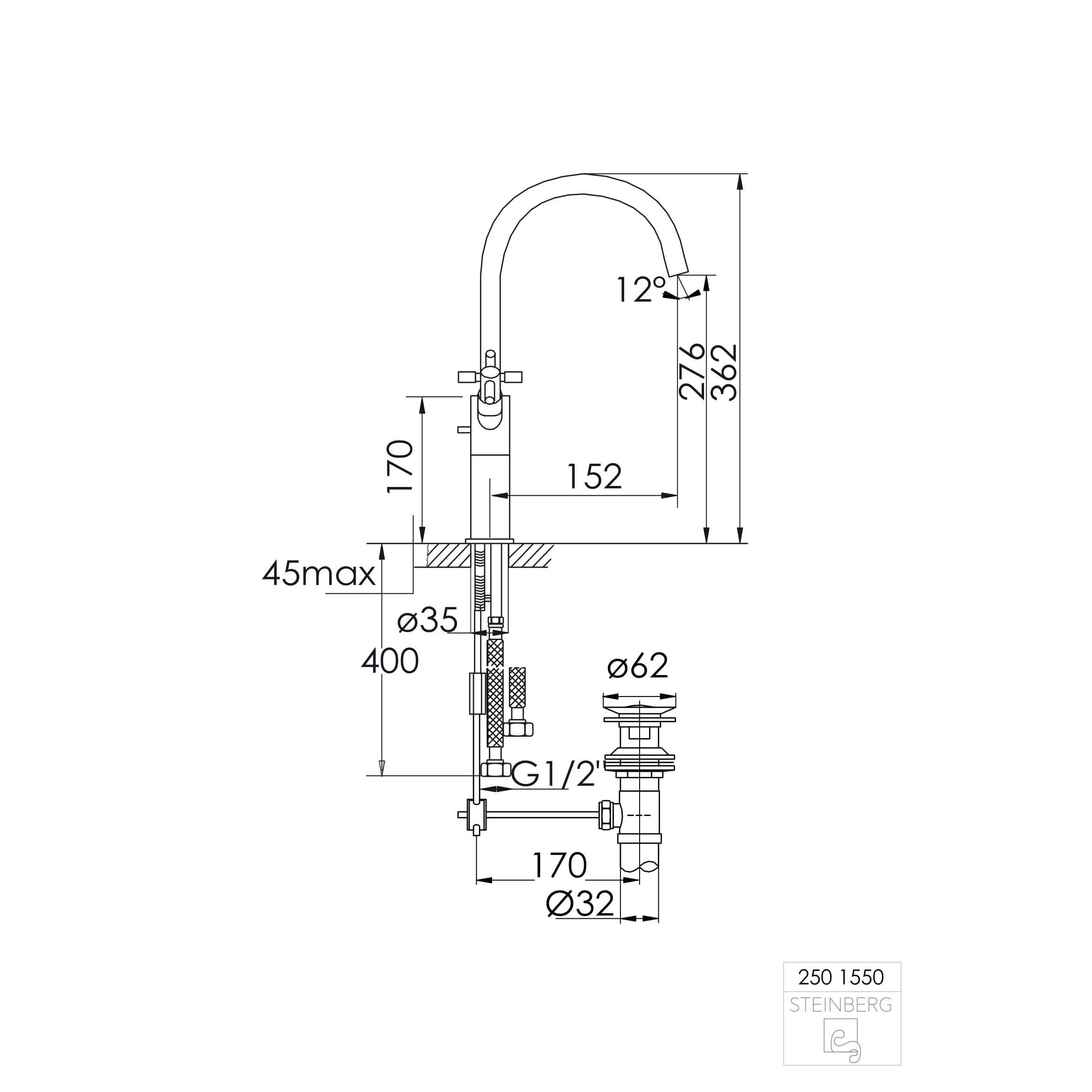 Bateria umywalkowa Steinberg Seria 250 1550, z korkiem