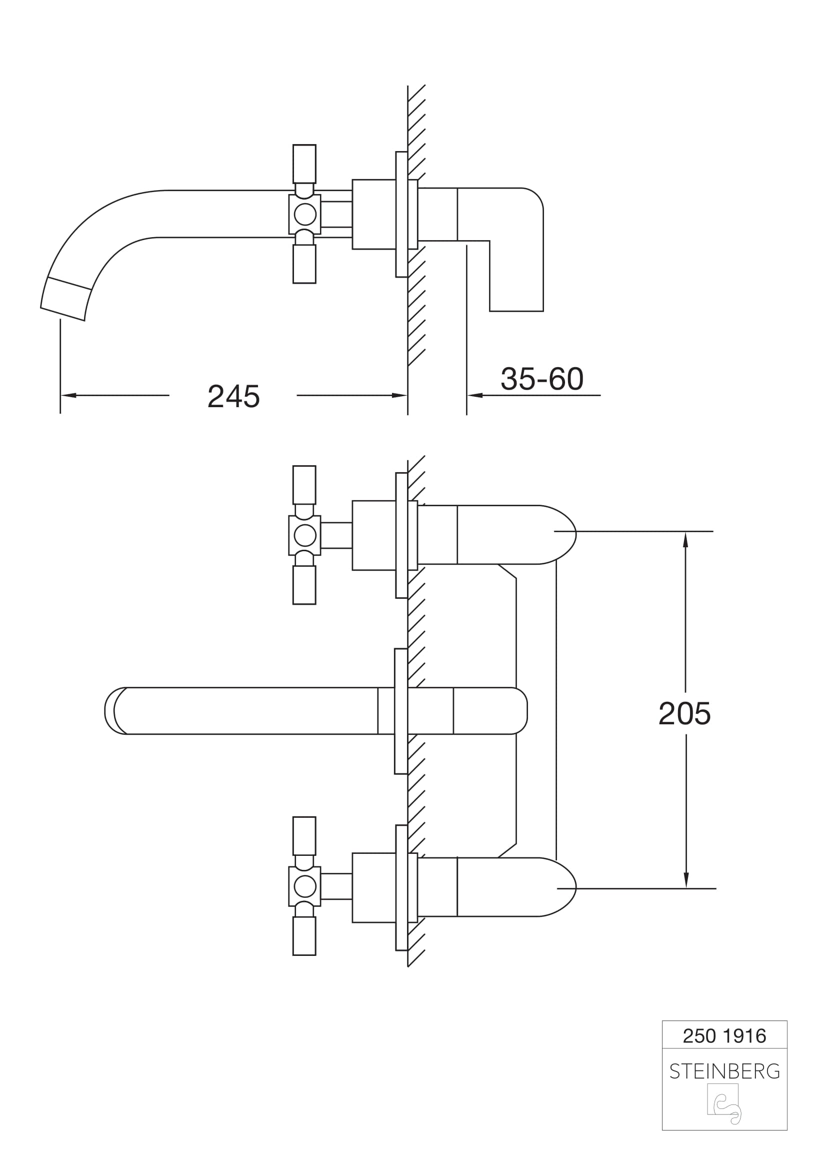 Bateria umywalkowa Steinberg Seria 250 1916, wylewka 245 mm