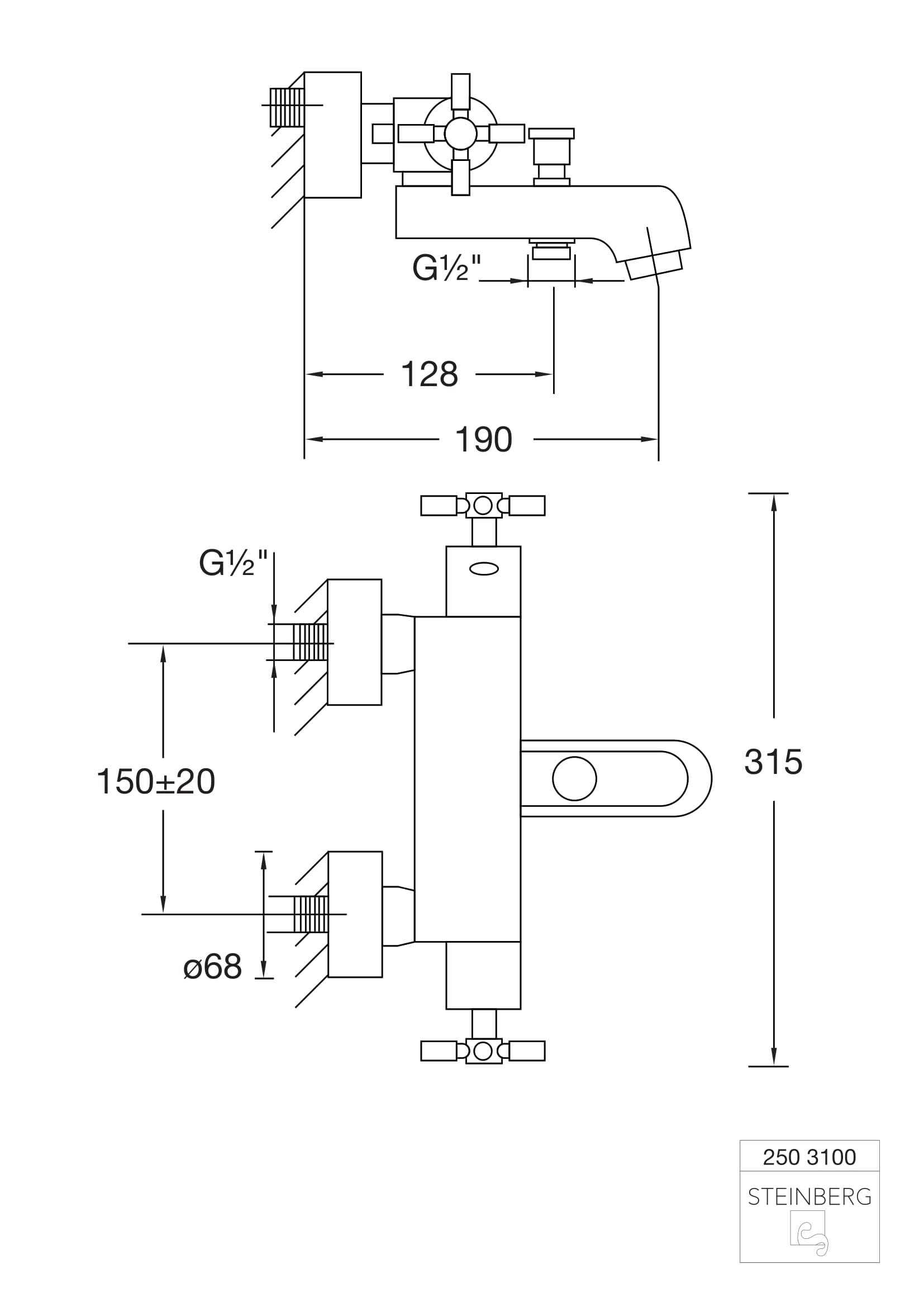 Bateria wannowa Steinberg Seria 250 3100, termostat