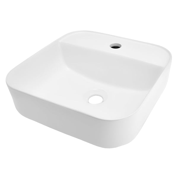 Wolnostojąca umywalka nablatowa Corsan 649902 prostokątna biała 39,5 x 39,5 x 14,5 cm z otworem na baterię - Frapeti