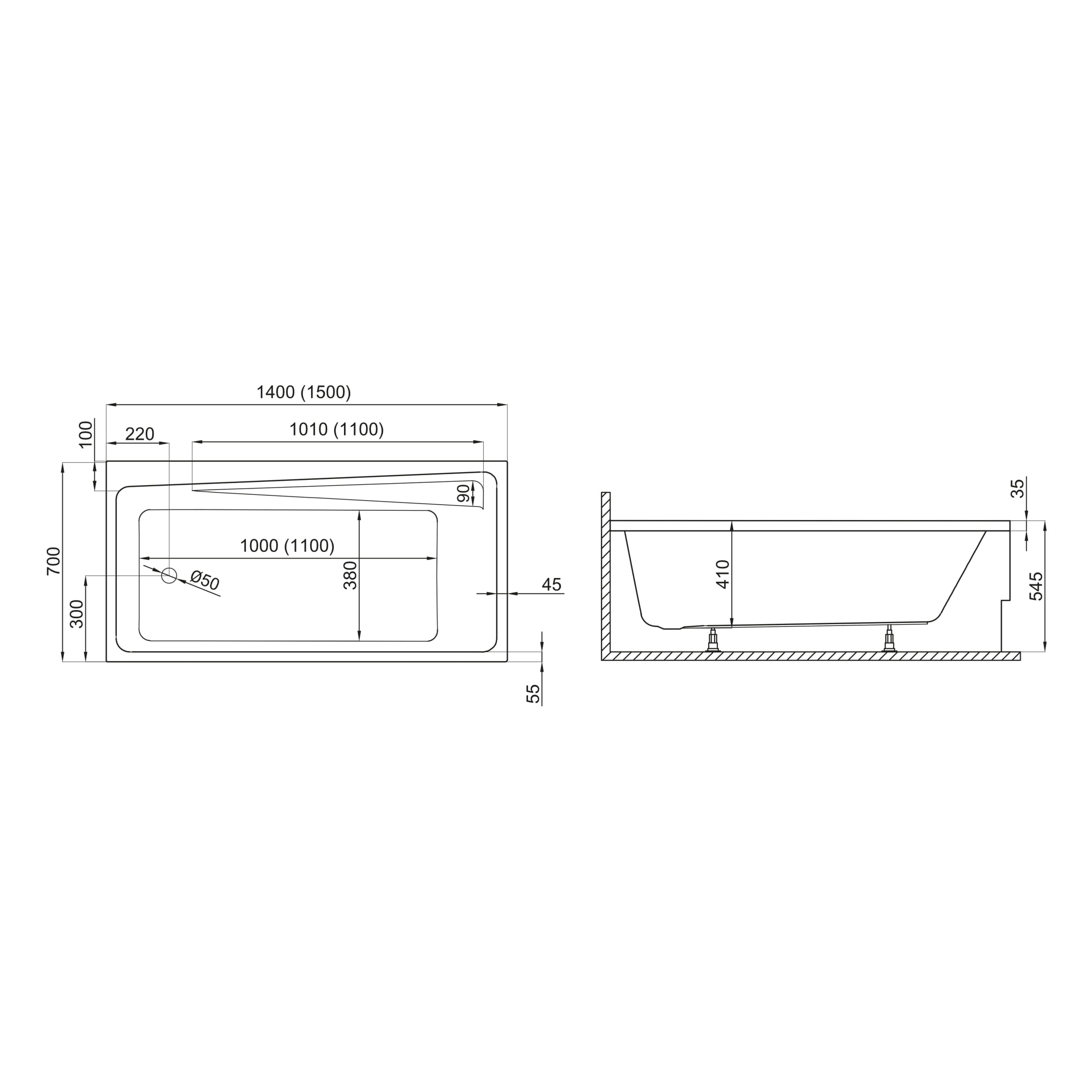 Wanna do zabudowy 140x70 ELZA Polimat