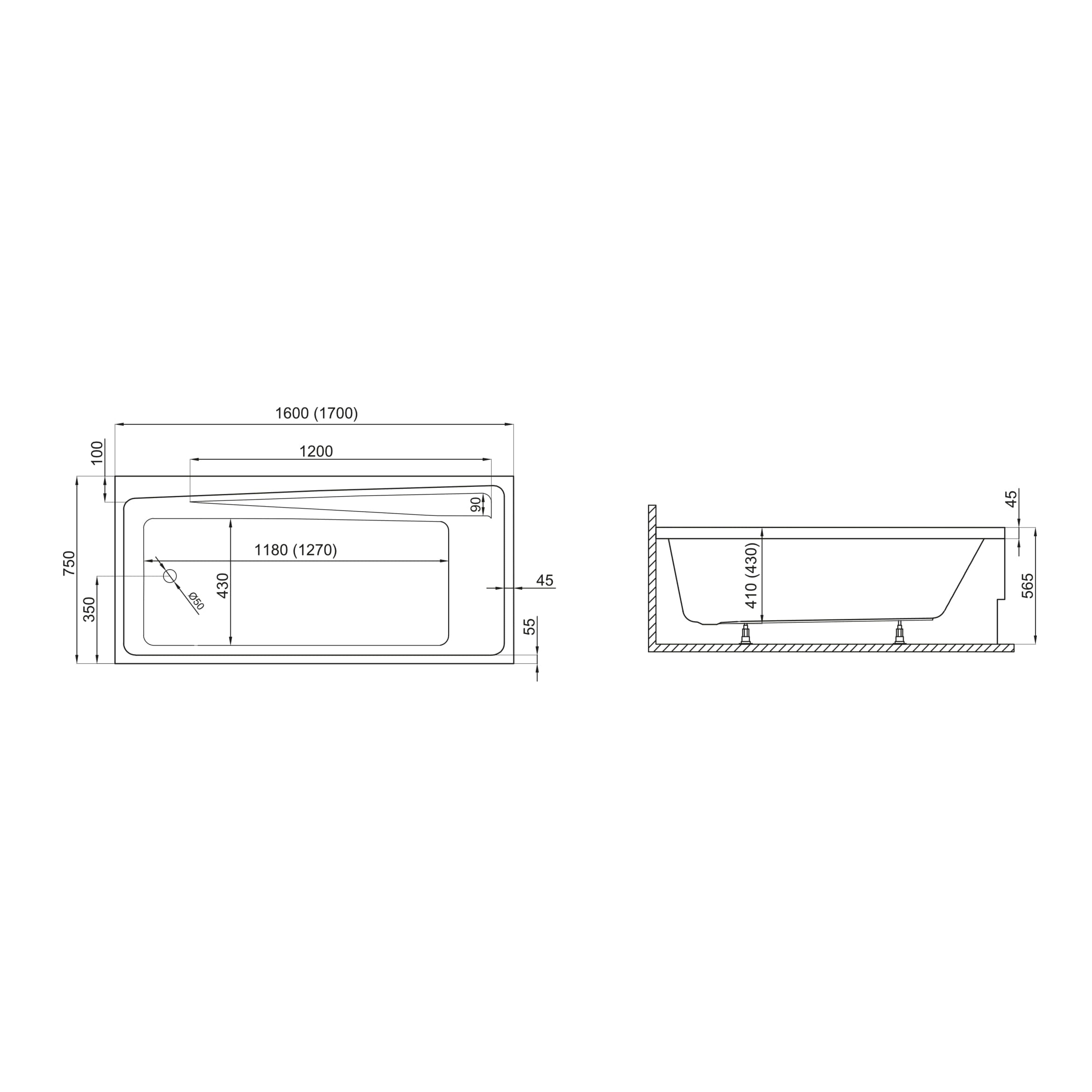 Wanna do zabudowy 170x75 ELZA Polimat