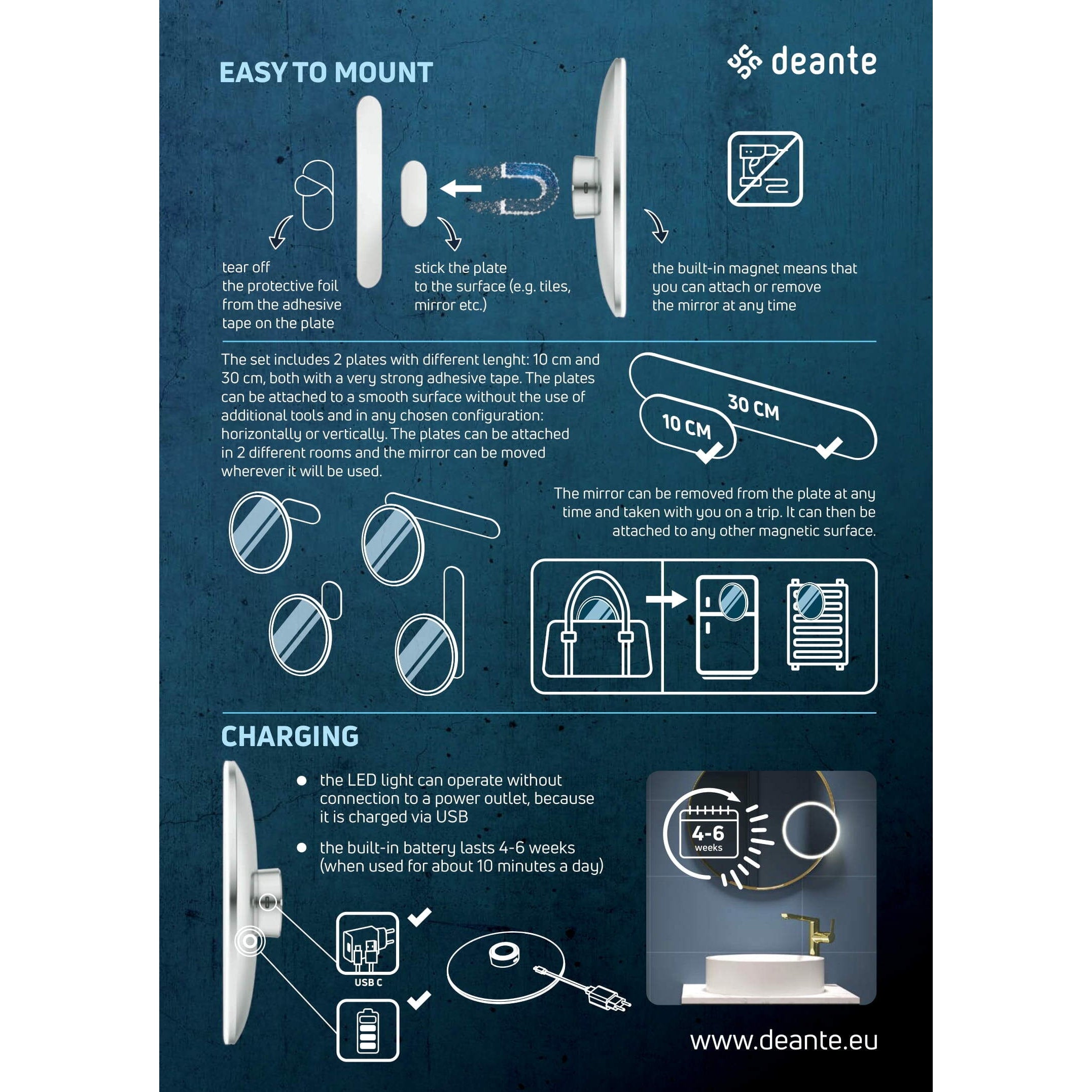 Lusterko kosmetyczne magnetyczne - podświetlenie LED Deante Round ADR_0821 10