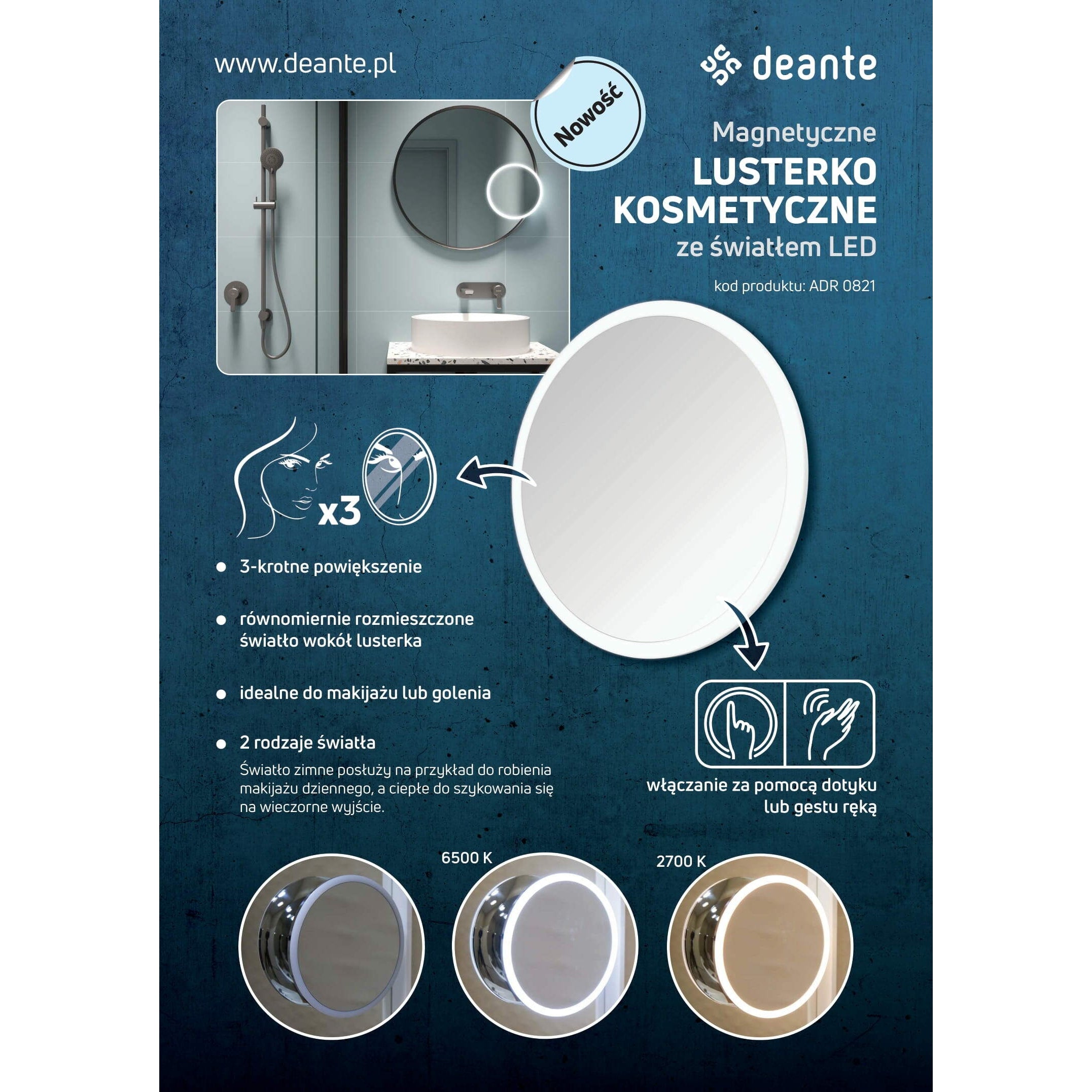 Lusterko kosmetyczne magnetyczne - podświetlenie LED Deante Round ADR_0821 7