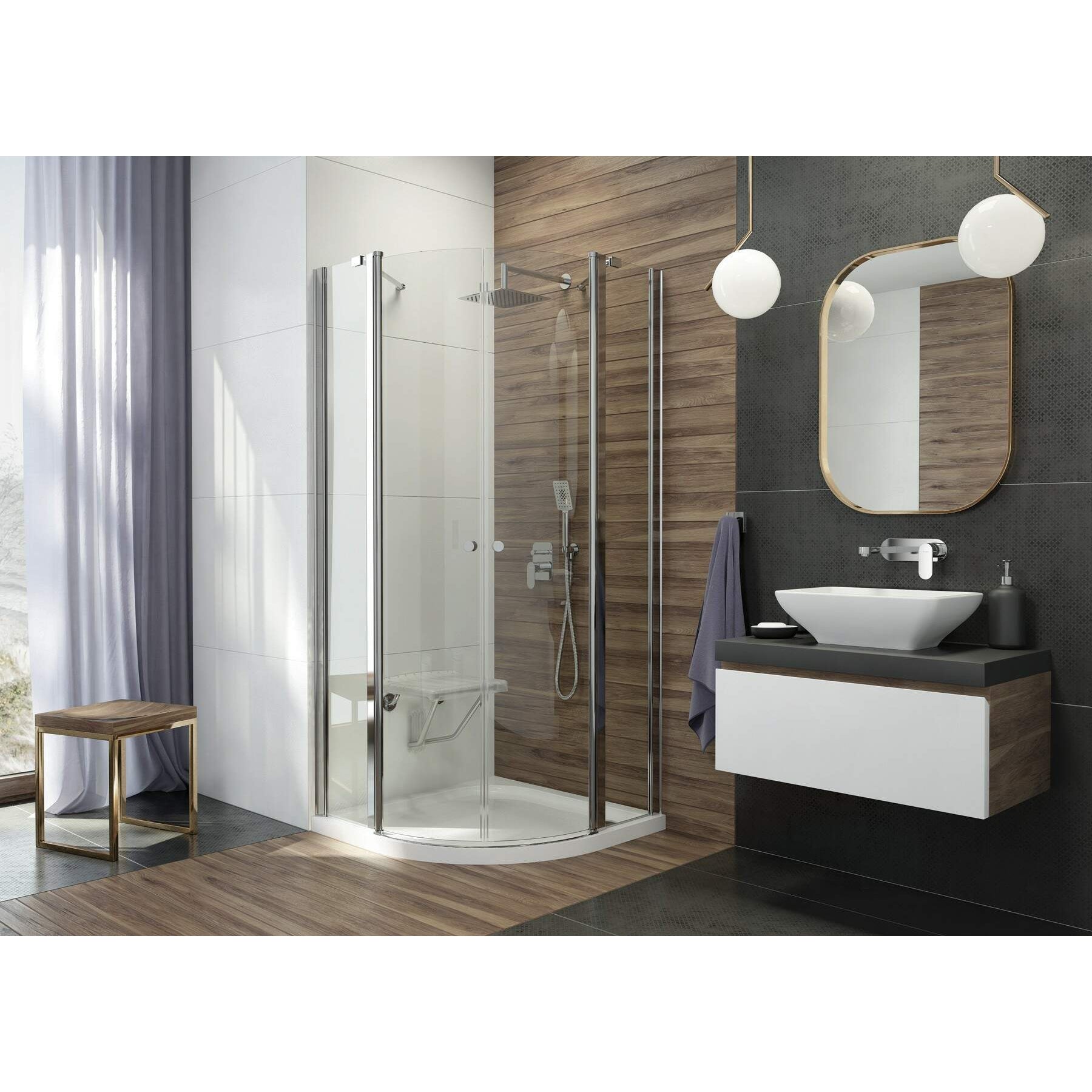 Brodzik akrylowy półokrągły 90x90 cm Deante Cubic KTK_051B 3