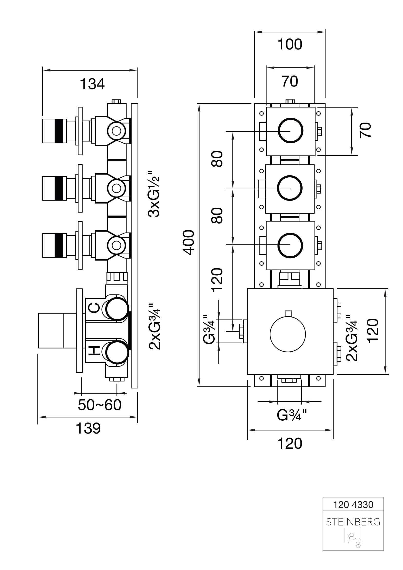 Bateria prysznicowa podtynkowa Steinberg Seria 120 4330, komplet, termostat