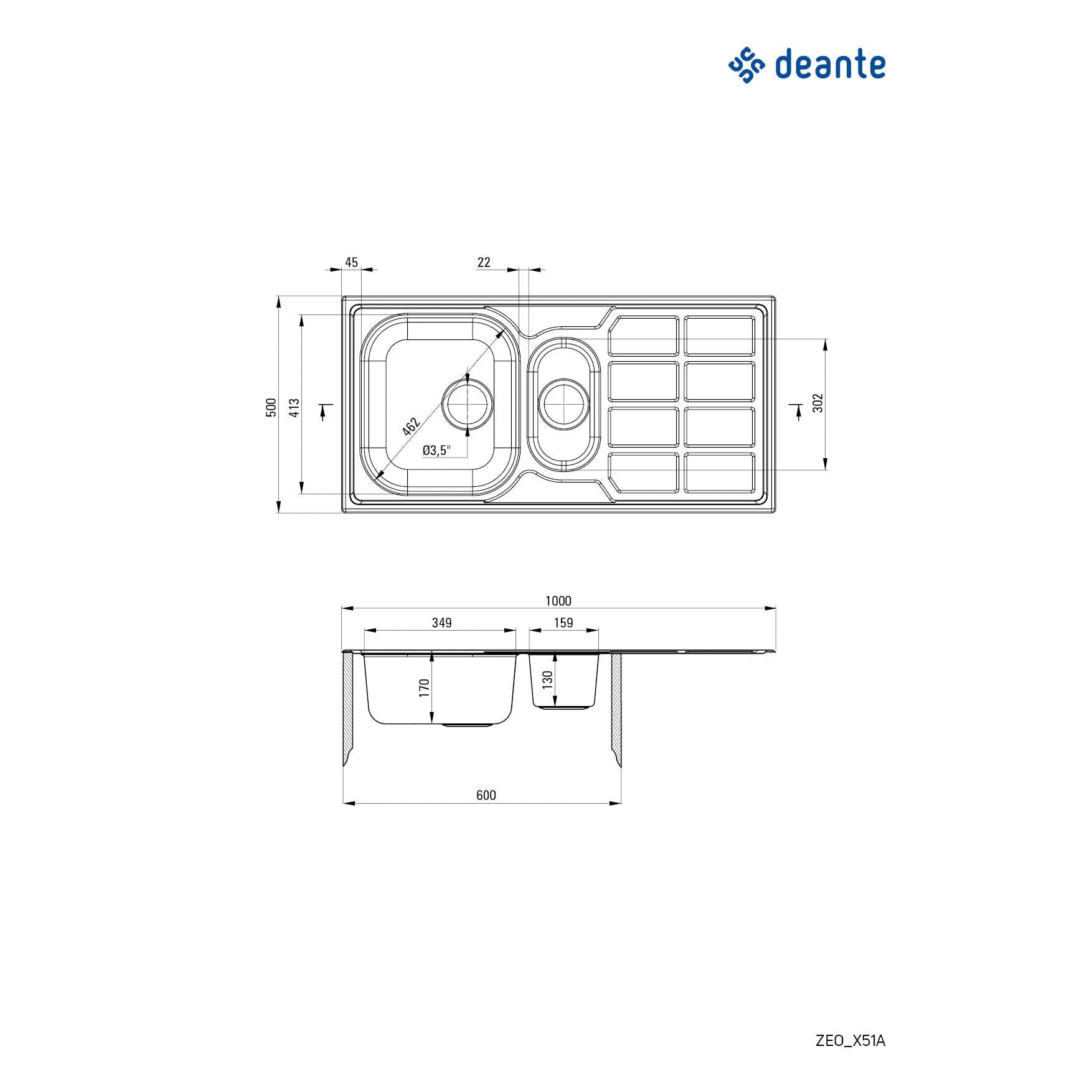 Zlewozmywak stalowy 1.5-komorowy z ociekaczem Deante Soul ZEO_351A 2
