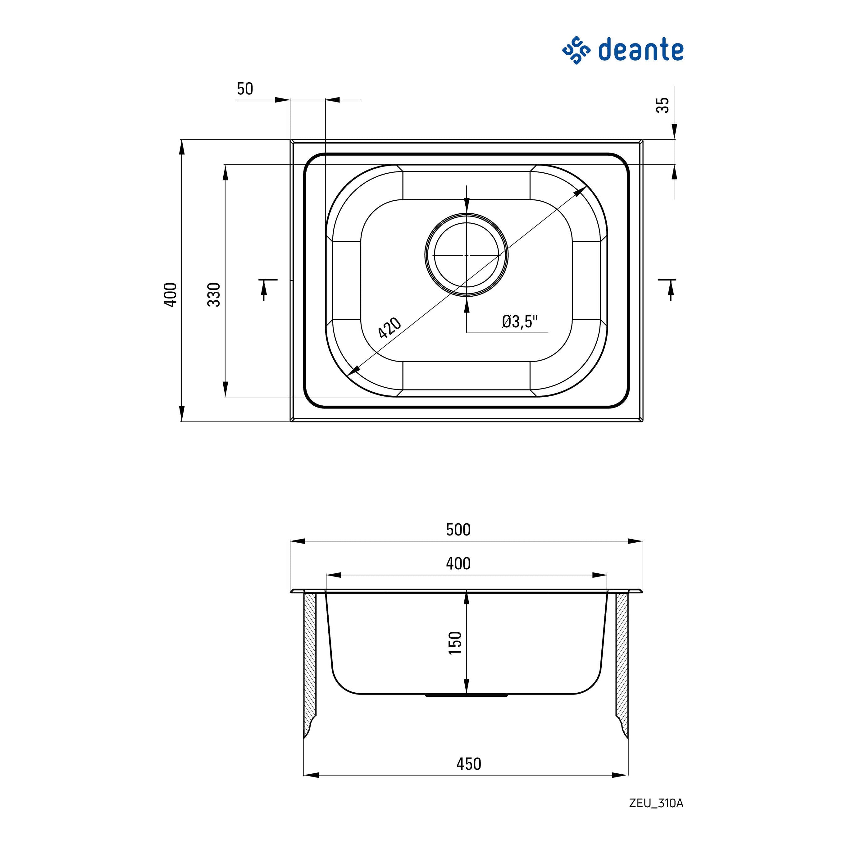 Zlewozmywak stalowy 1-komorowy Deante Techno ZEU_310A 2